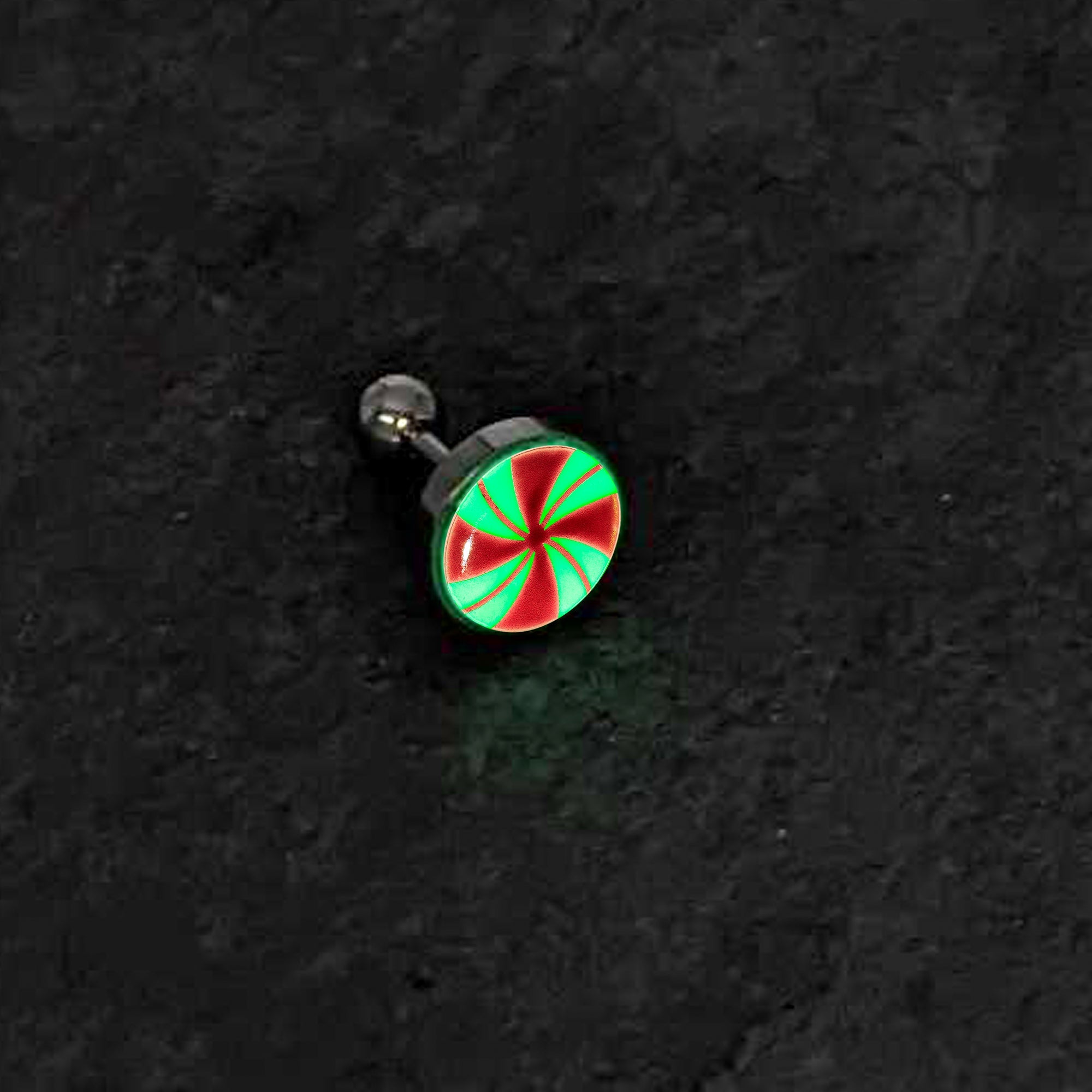 BodyCandy 16G Glow in the Dark Holiday Peppermint Candy Tragus Cartilage Earring by Onyx O — back view
