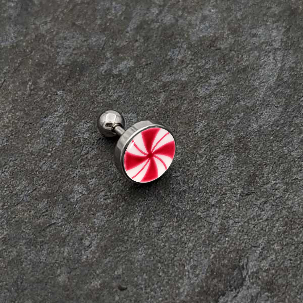 BodyCandy 16G Glow in the Dark Holiday Peppermint Candy Tragus Cartilage Earring by Onyx O — alternative angle