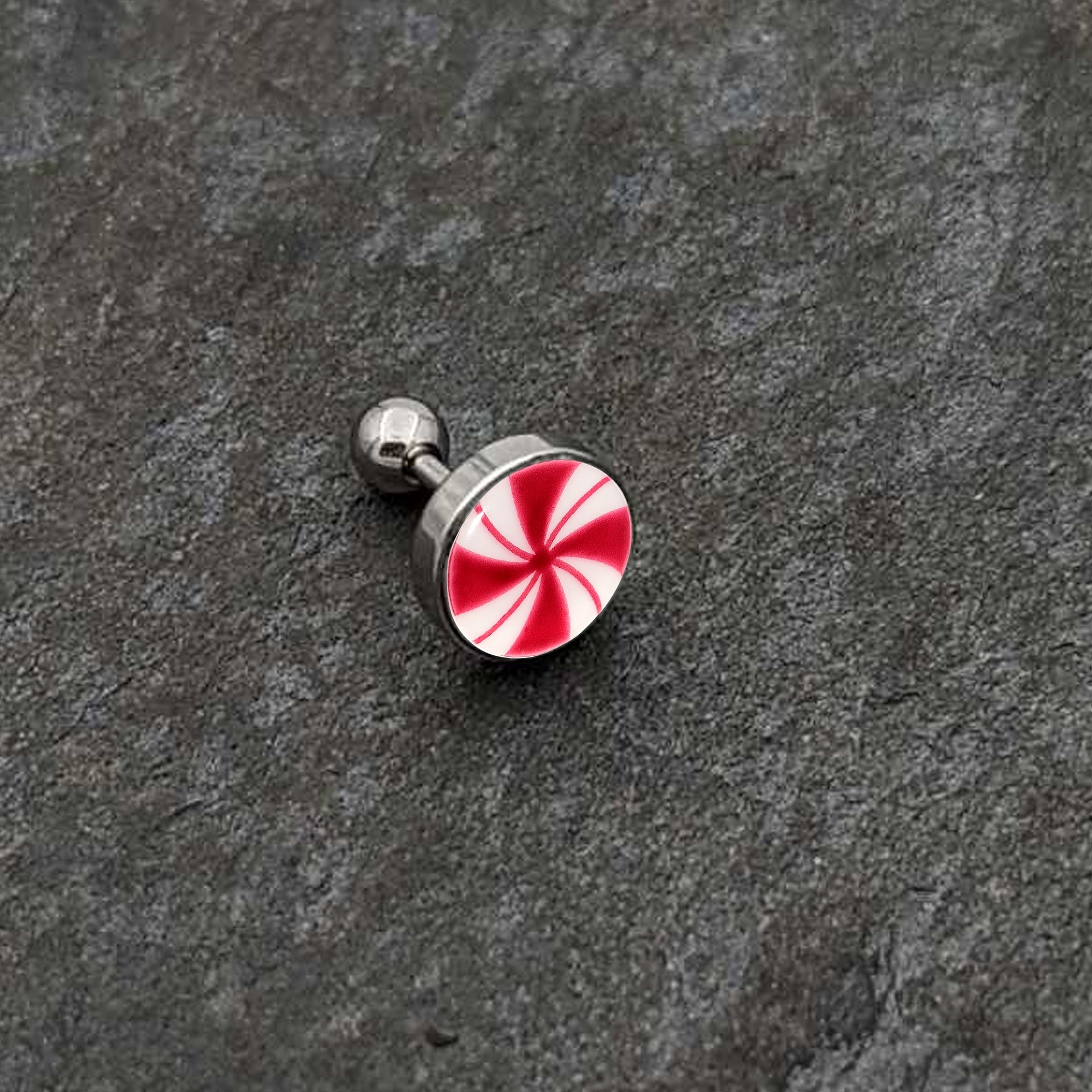 BodyCandy 16G Glow in the Dark Holiday Peppermint Candy Tragus Cartilage Earring by Onyx O — alternative angle