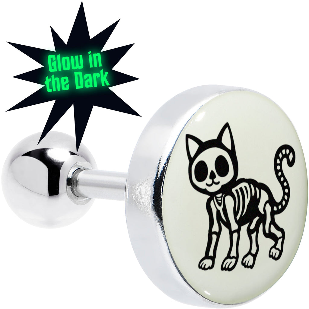 BodyCandy 16G 1/4 Glow in the Dark Skeleton Kitty Cat Tragus Cartilage Earring by Onyx O — main product shot
