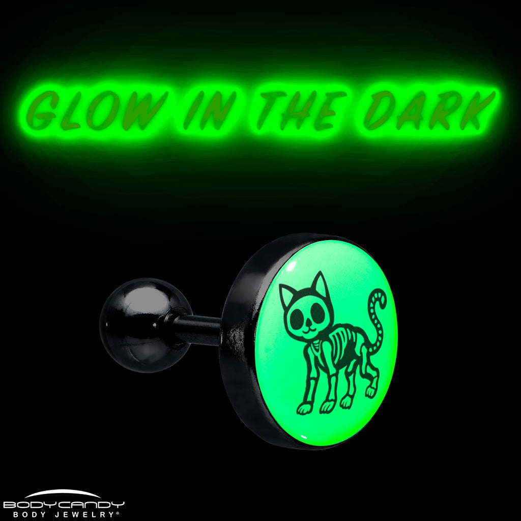 BodyCandy 16G 1/4 Glow in the Dark Skeleton Kitty Cat Tragus Cartilage Earring by Onyx O — size reference