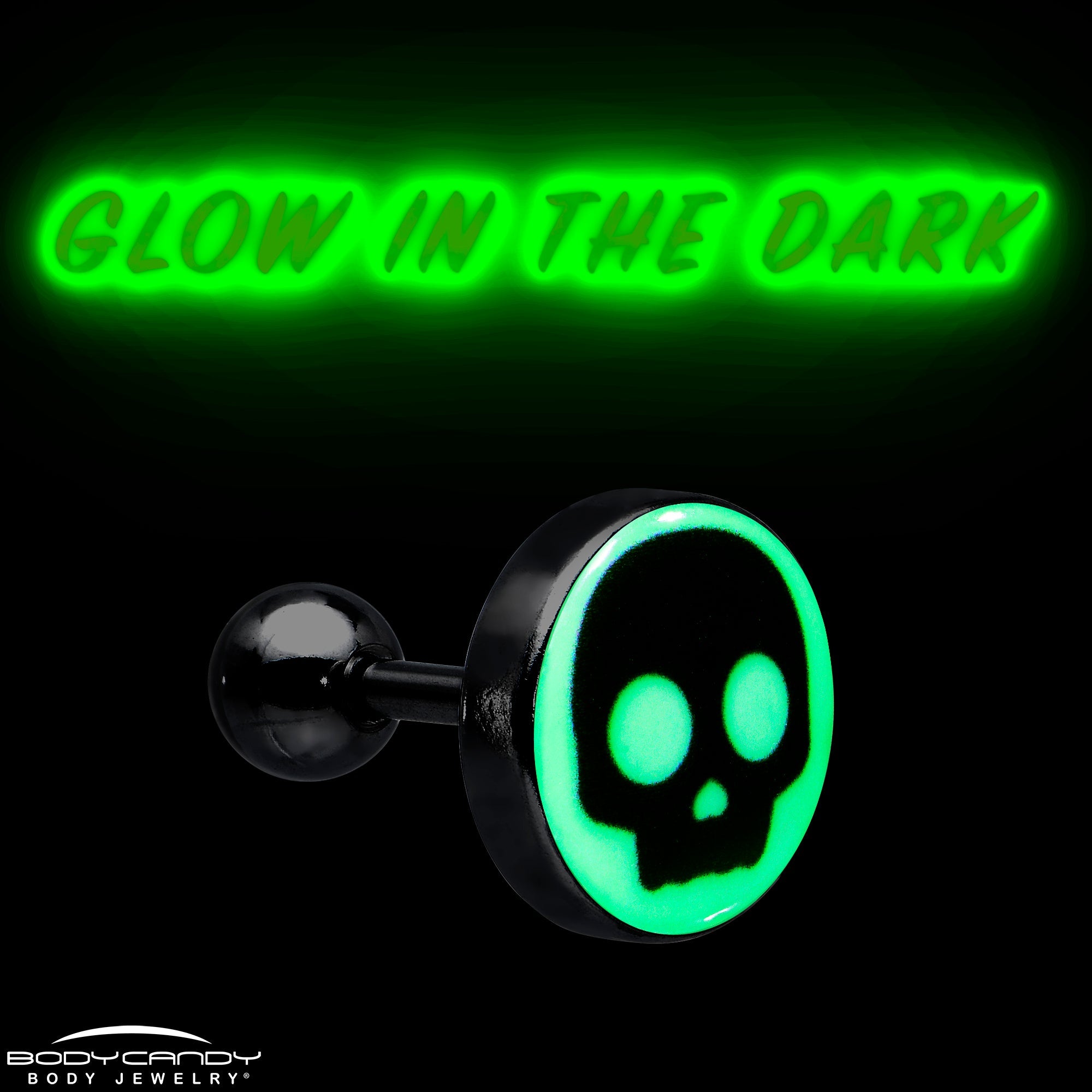 BodyCandy 16G 1/4 Glow in the Dark Simple Skull Tragus Cartilage Earring by Onyx O — size reference