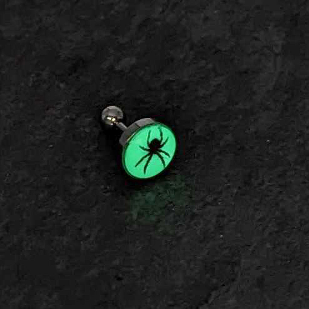 BodyCandy 16G Glow in the Dark Black Widow Spider Tragus Cartilage Earring by Onyx O — back view