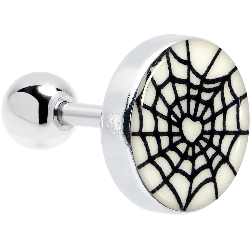 BodyCandy 16G 1/4 Glow in the Dark Heart Spider Web Cartilage Tragus Earring — side view