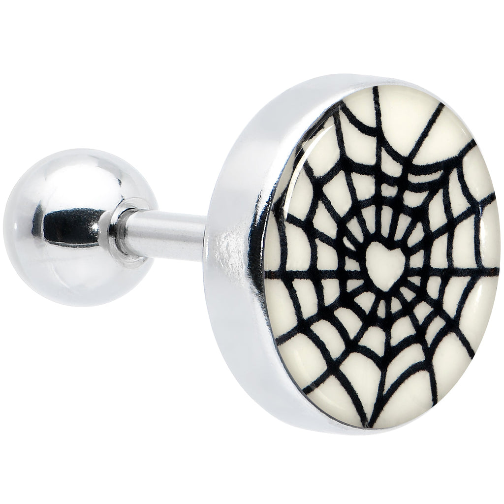 BodyCandy 16G 1/4 Glow in the Dark Heart Spider Web Cartilage Tragus Earring — alternative angle