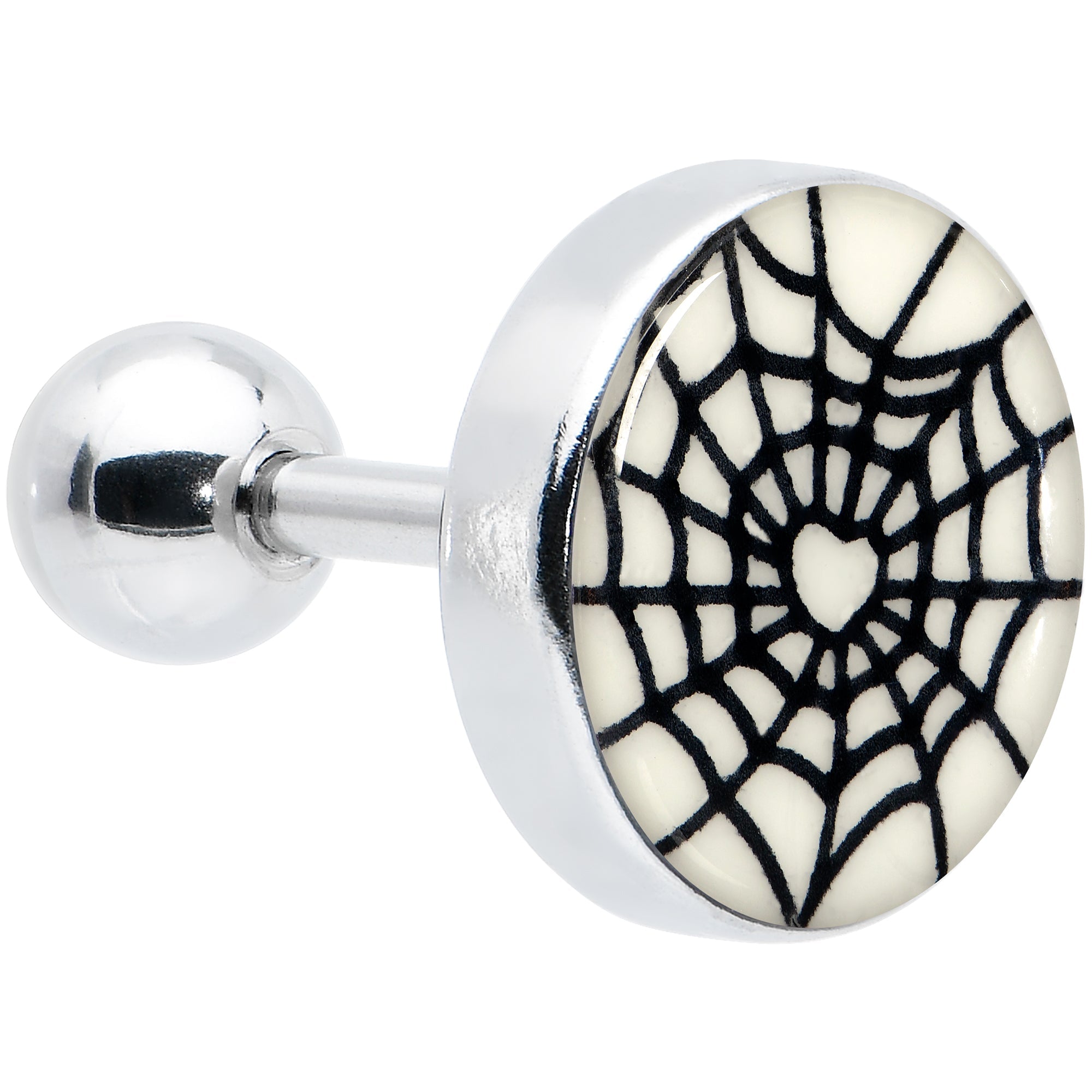 BodyCandy 16G 1/4 Glow in the Dark Heart Spider Web Cartilage Tragus Earring — alternative angle
