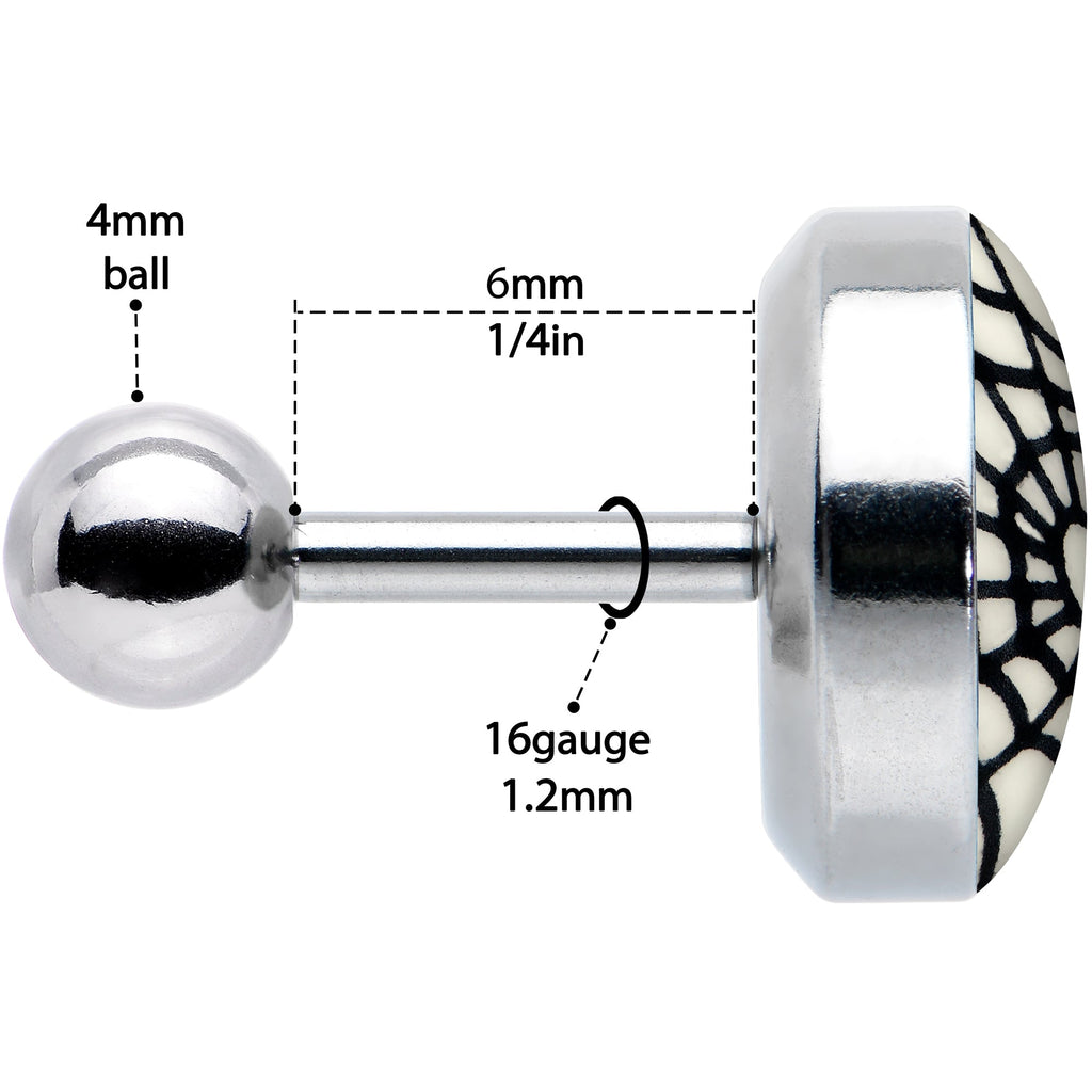 BodyCandy 16G 1/4 Glow in the Dark Heart Spider Web Cartilage Tragus Earring — size reference