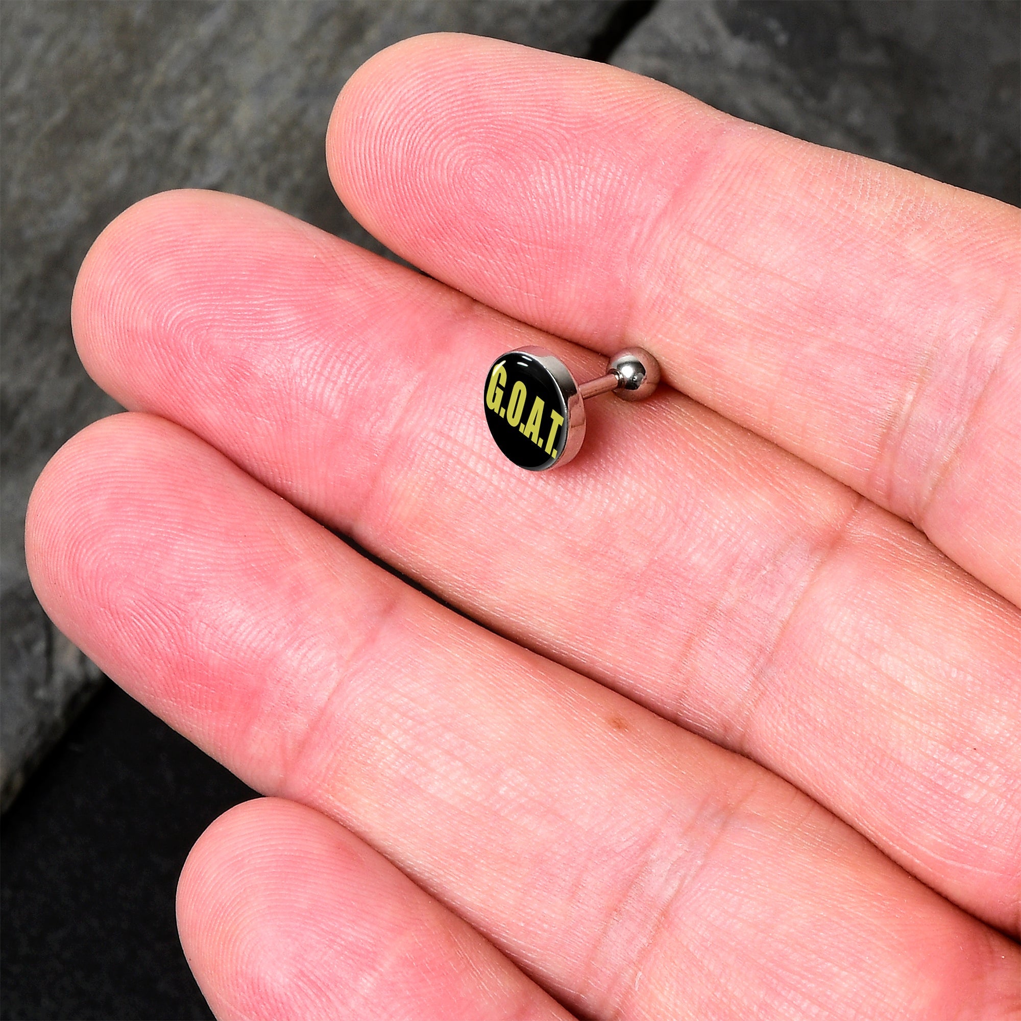 BodyCandy 16G 1/4 G.O.A.T. Cartilage Tragus Earring by Onyx O — detail close-up