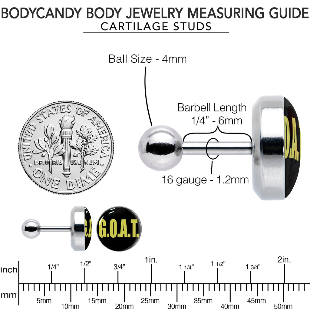 BodyCandy 16G 1/4 G.O.A.T. Cartilage Tragus Earring by Onyx O — size reference