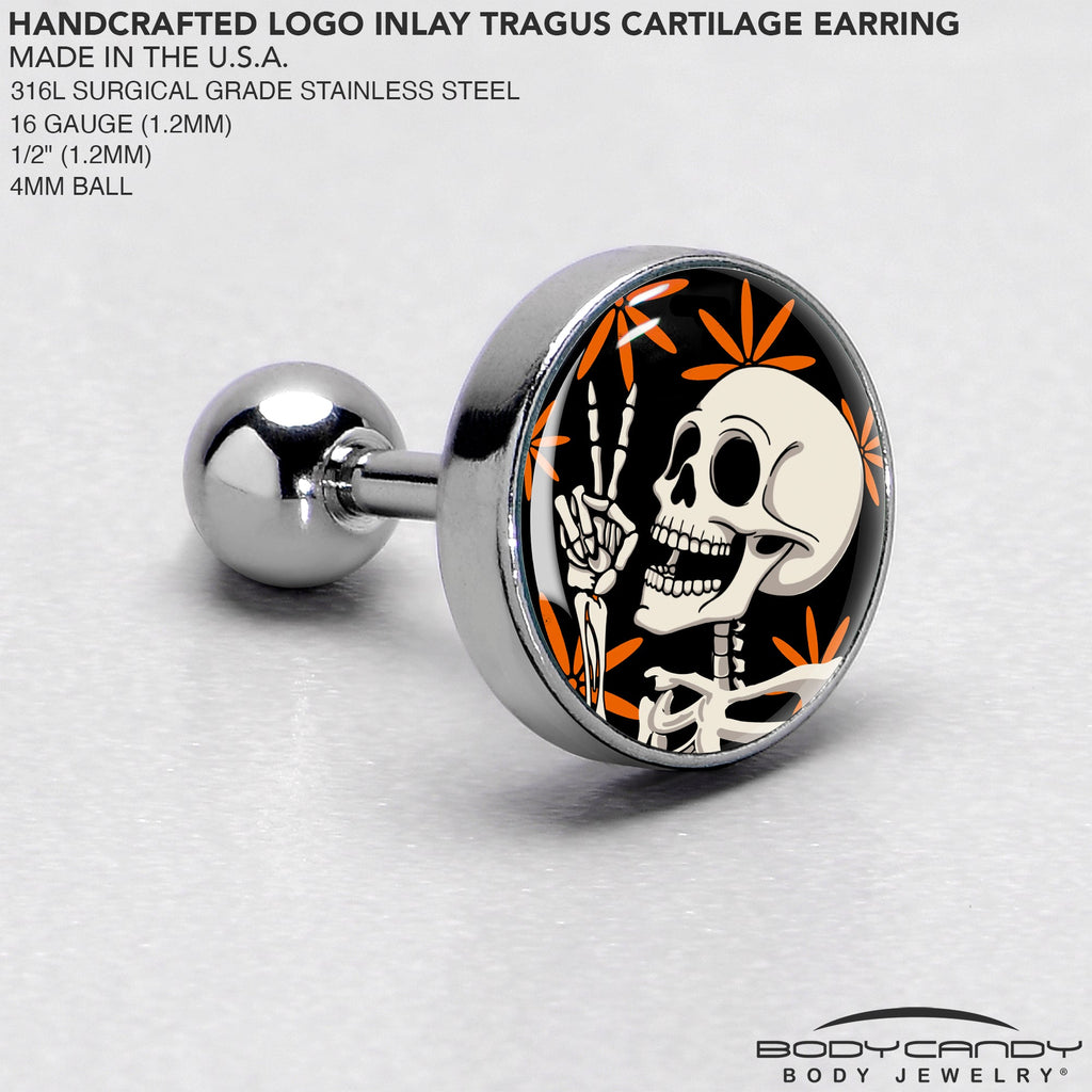 BodyCandy 16G 1/4 Peace Sign Skeleton Tragus Cartilage Earring by Onyx O — side view