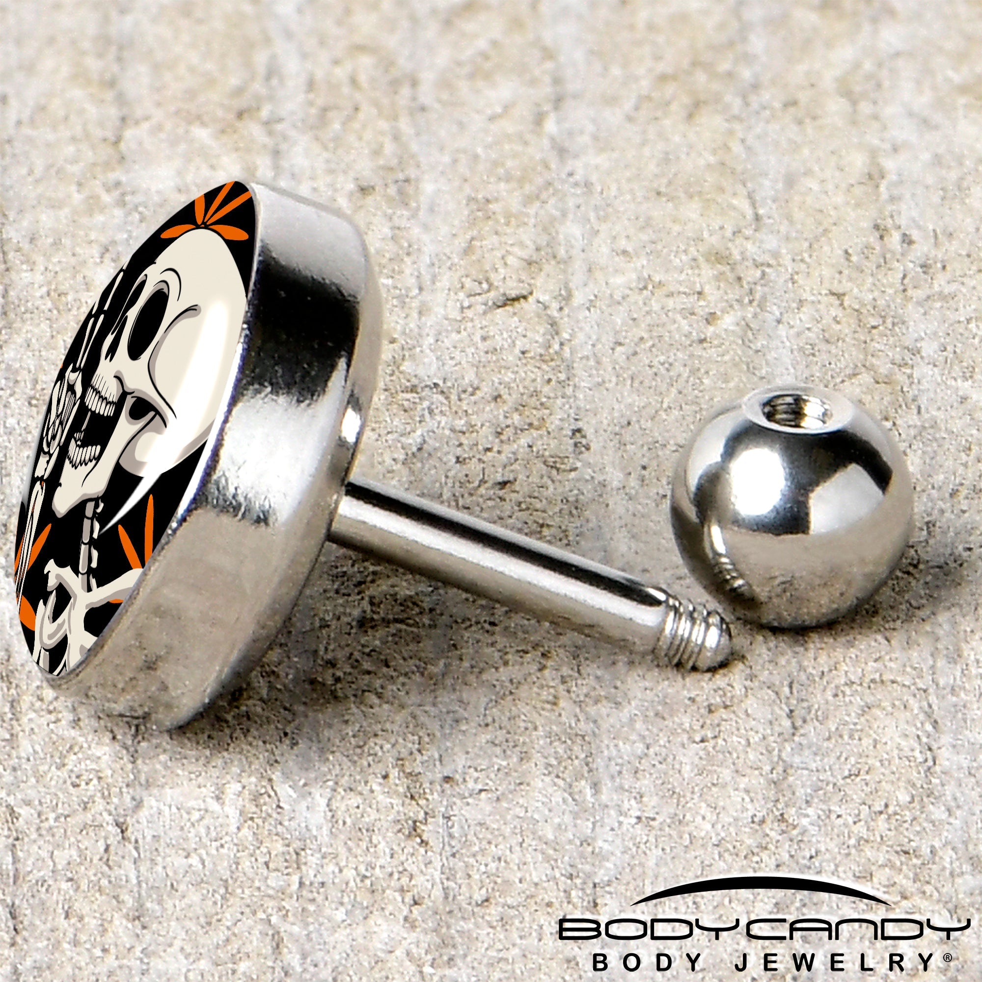 BodyCandy 16G 1/4 Peace Sign Skeleton Tragus Cartilage Earring by Onyx O — back view