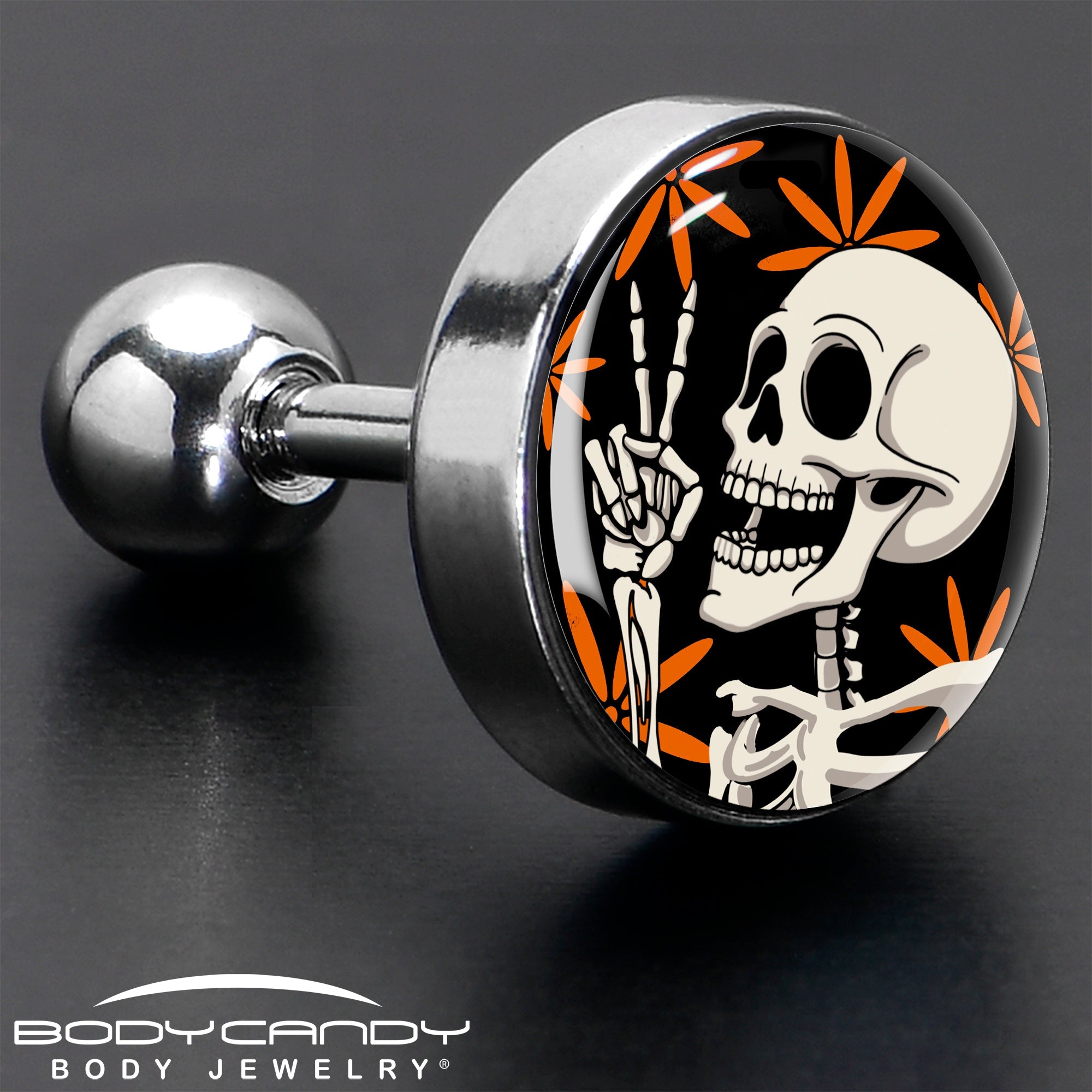 BodyCandy 16G 1/4 Peace Sign Skeleton Tragus Cartilage Earring by Onyx O — in-use photo