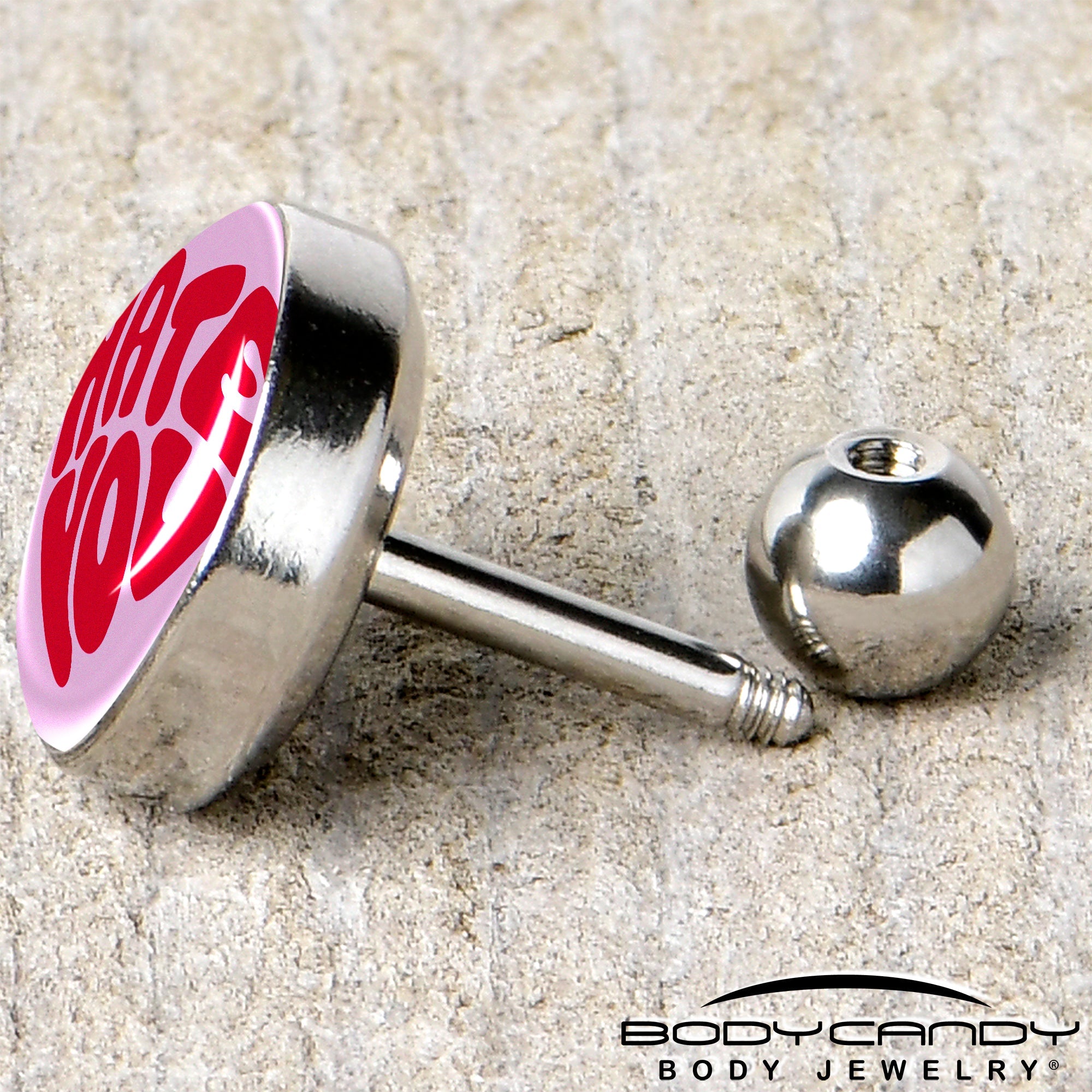 BodyCandy 16G 1/4 Retro Text Hate You Tragus Cartilage Earring by Onyx O — back view