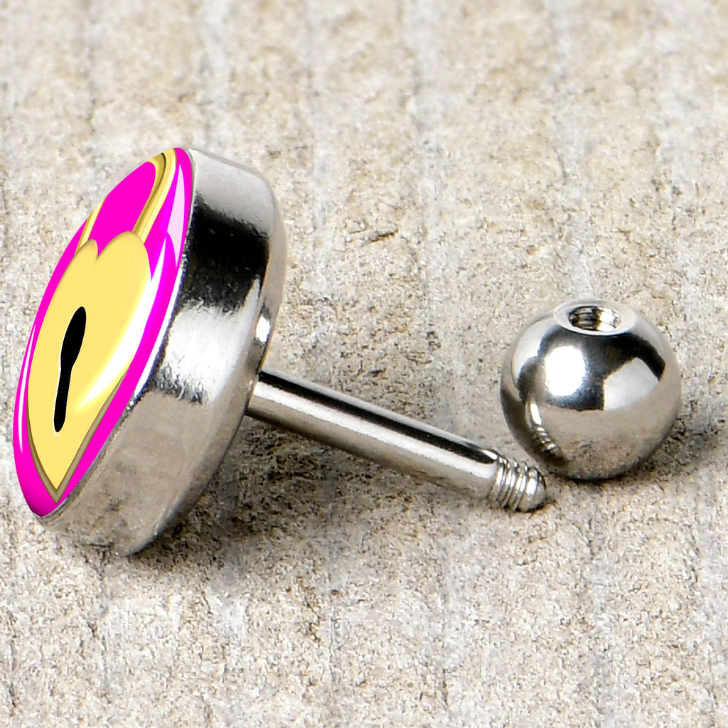 BodyCandy 16G 1/4 Heart Lock Cartilage Tragus Earring by Onyx O — back view