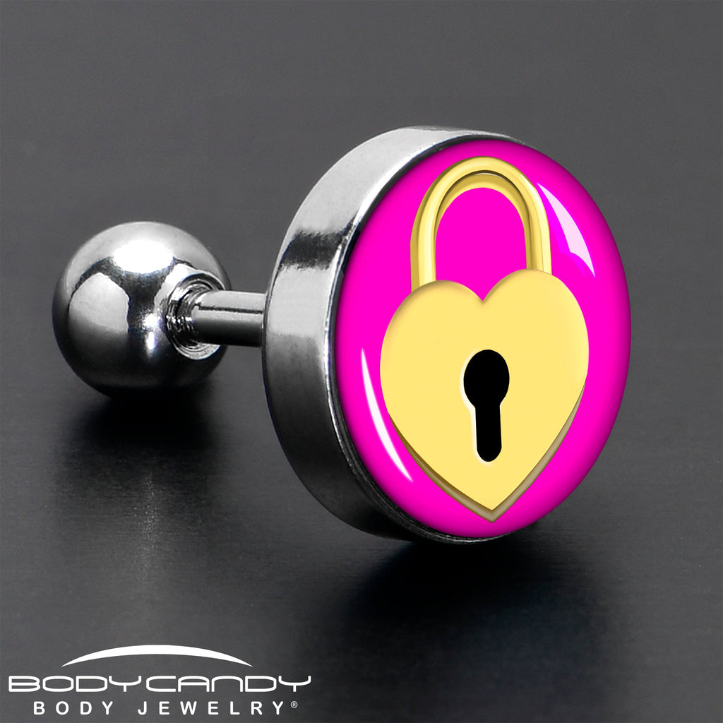 BodyCandy 16G 1/4 Heart Lock Cartilage Tragus Earring by Onyx O — in-use photo