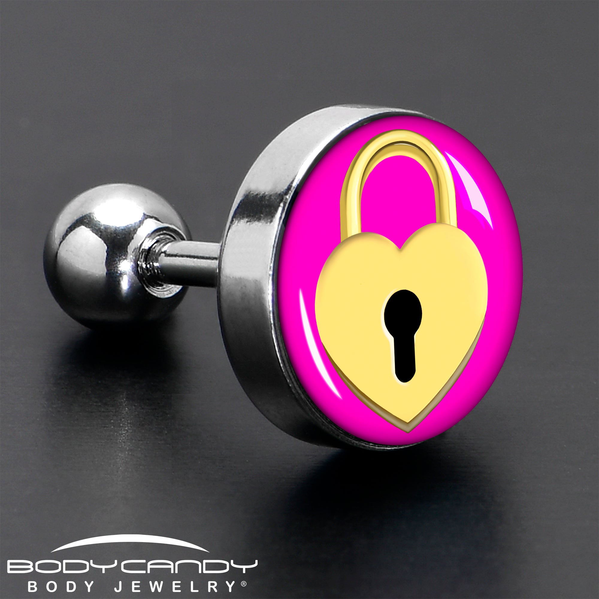 BodyCandy 16G 1/4 Heart Lock Cartilage Tragus Earring by Onyx O — in-use photo