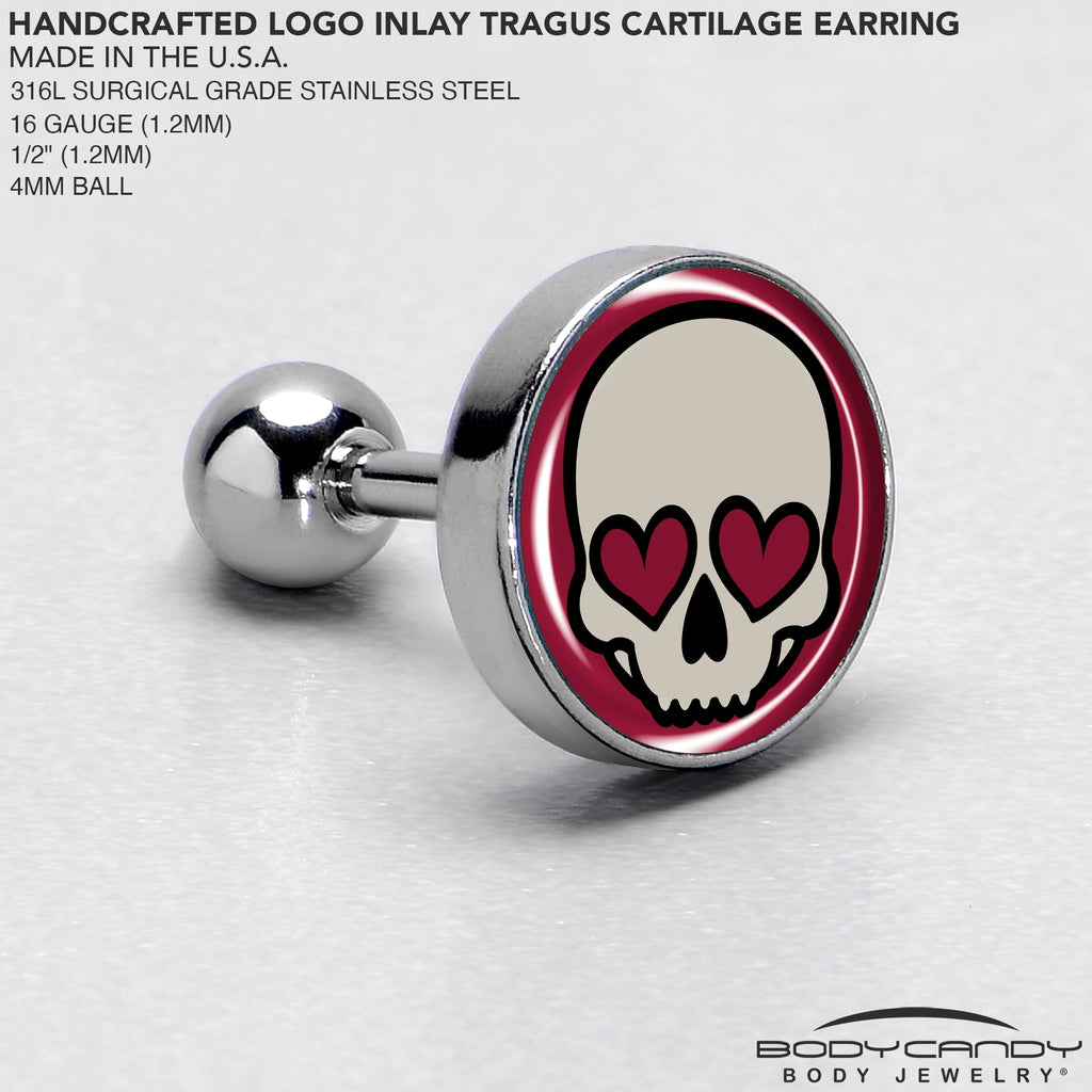 BodyCandy 16G Valentine Heart Skull Tragus Cartilage Earring — side view