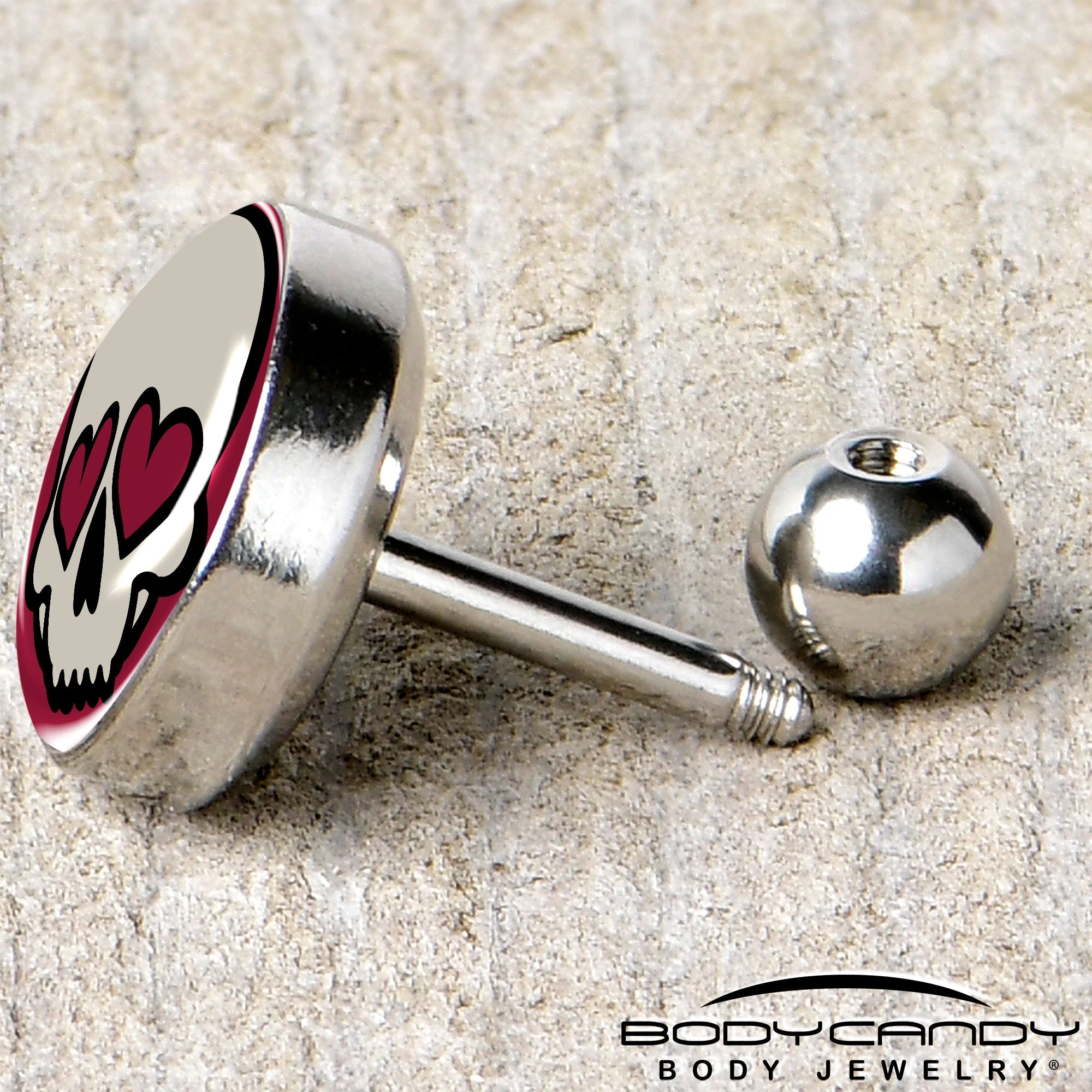 BodyCandy 16G Valentine Heart Skull Tragus Cartilage Earring — back view