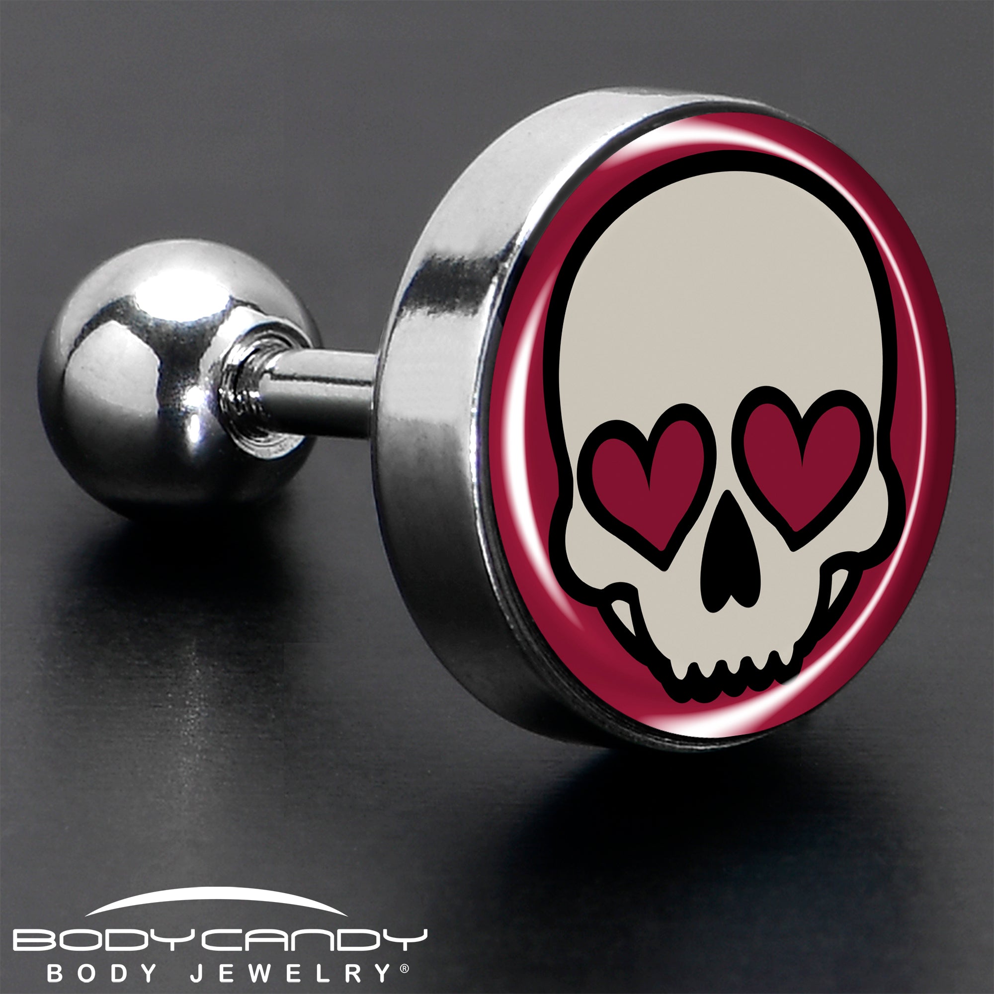BodyCandy 16G Valentine Heart Skull Tragus Cartilage Earring — in-use photo