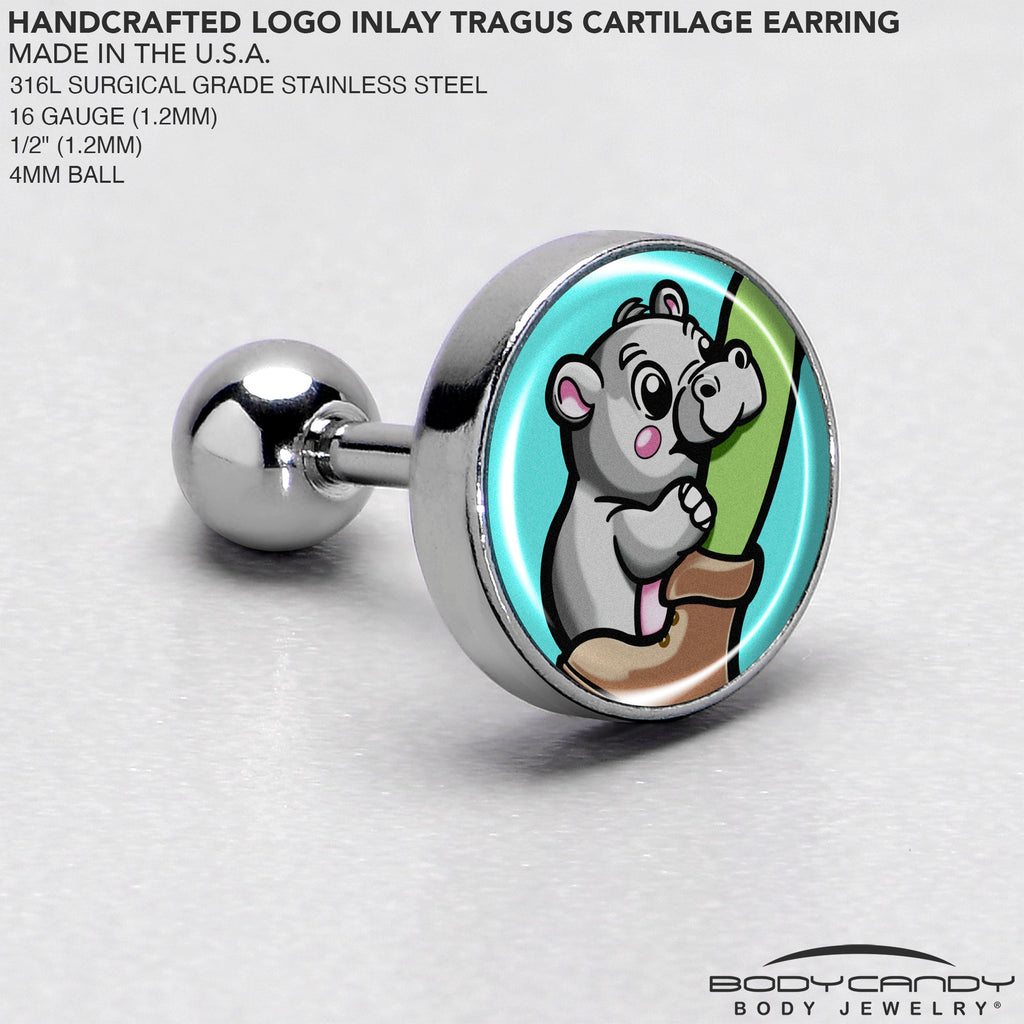 BodyCandy 16G 1/4 Cute Biting Baby Hippo Cartilage Tragus Earring — side view