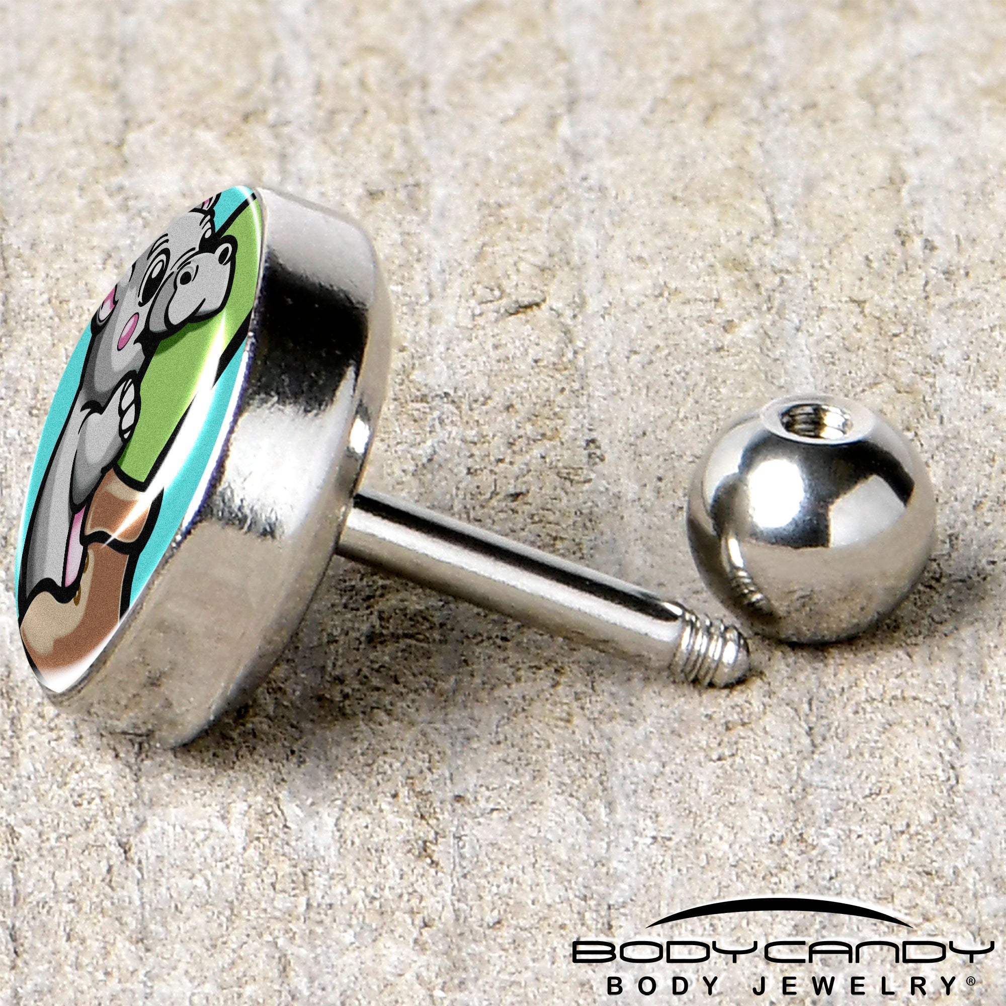 BodyCandy 16G 1/4 Cute Biting Baby Hippo Cartilage Tragus Earring — back view