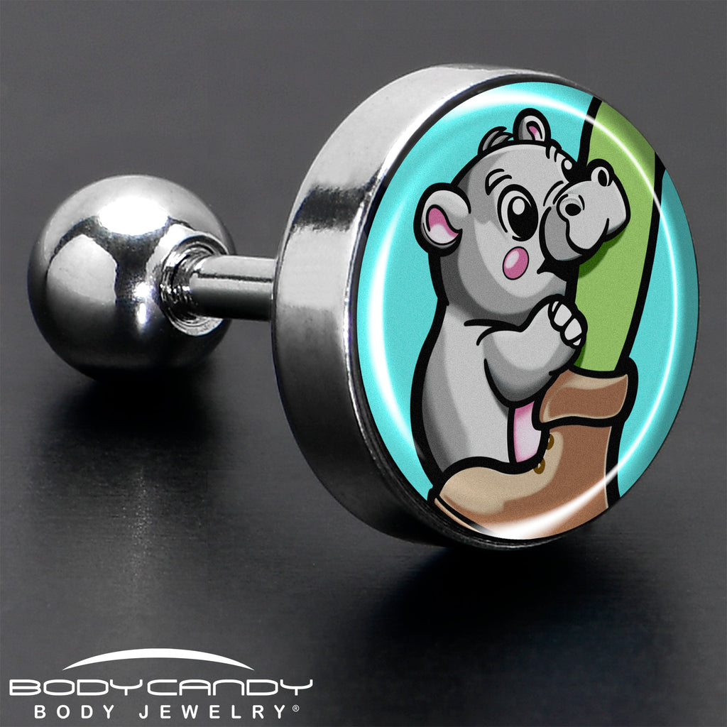 BodyCandy 16G 1/4 Cute Biting Baby Hippo Cartilage Tragus Earring — in-use photo