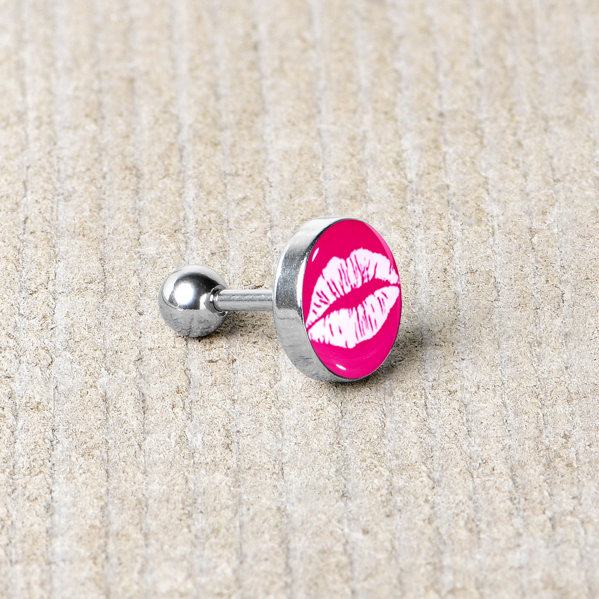 BodyCandy 16G 1/4 Red Hot Lips Cartilage Tragus Earring by Onyx O — back view