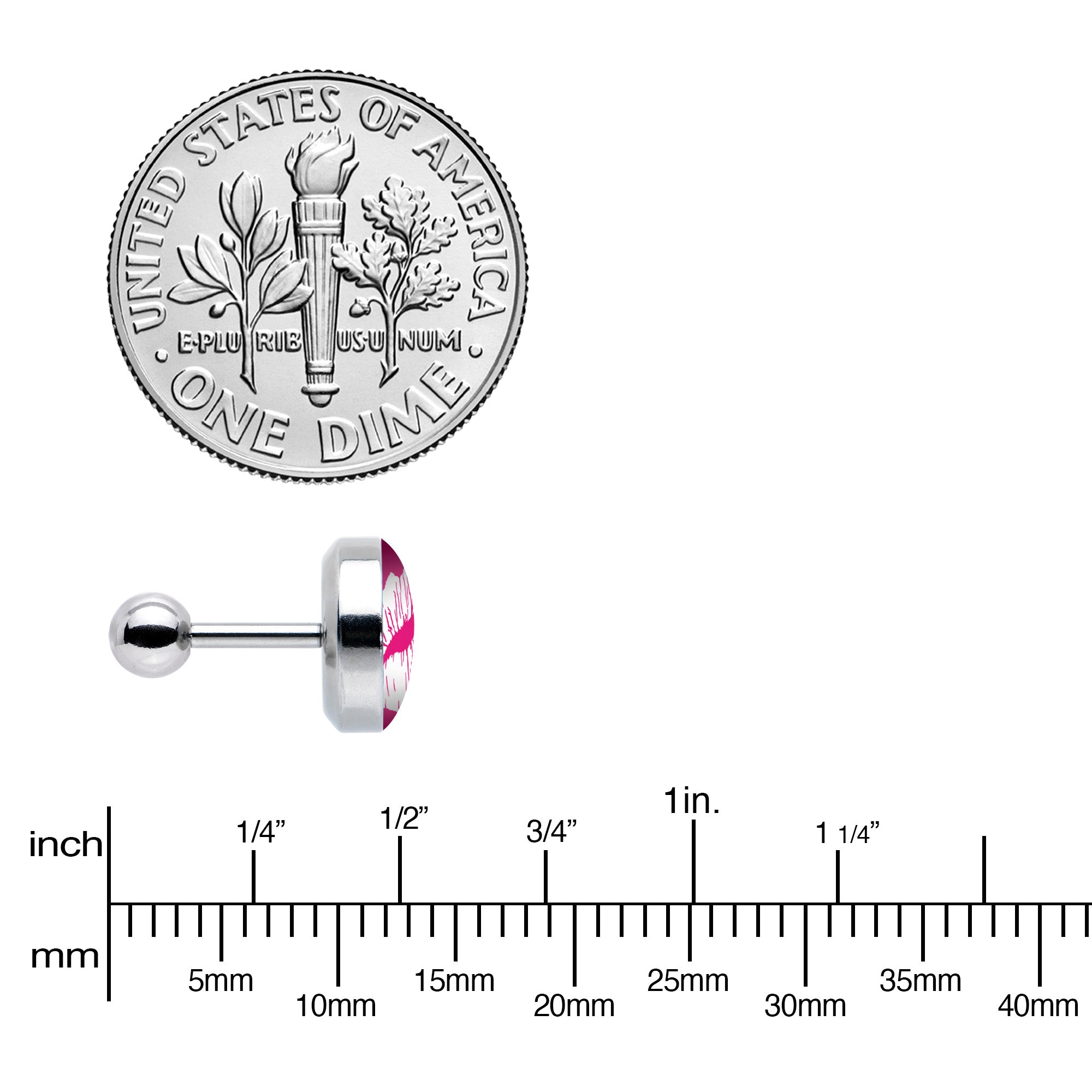 BodyCandy 16G 1/4 Red Hot Lips Cartilage Tragus Earring by Onyx O — size reference