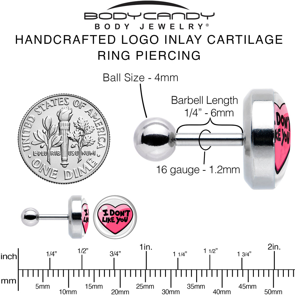 BodyCandy 16GI Don't Like You Valentine Heart Tragus Cartilage Earring — alternative angle