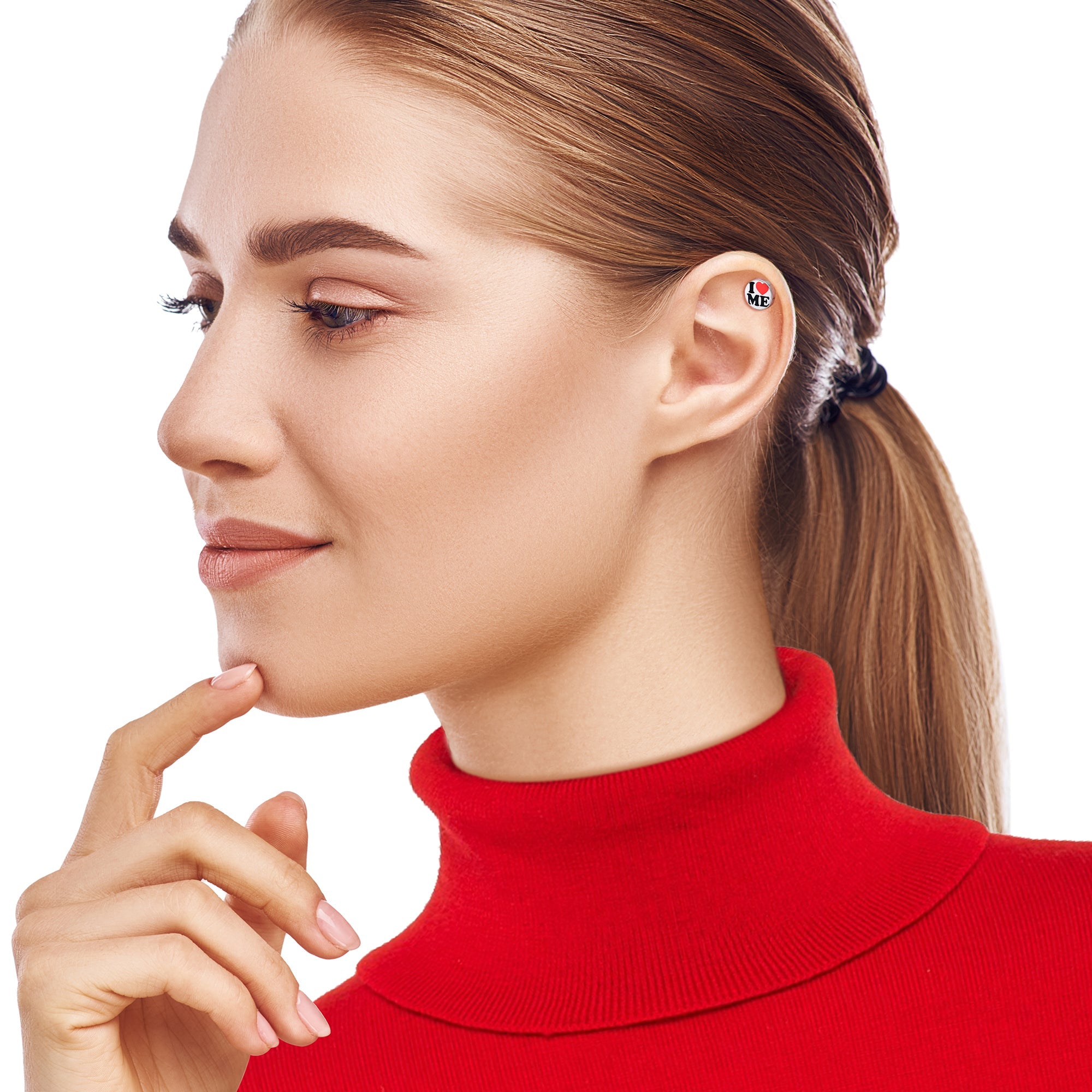 BodyCandy 16G 1/4 I Love Me Cartilage Tragus Earring by Onyx O — side view