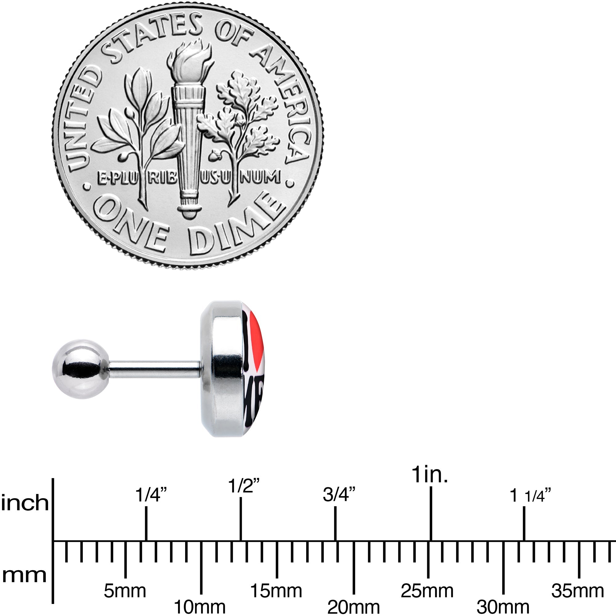 BodyCandy 16G 1/4 I Love Me Cartilage Tragus Earring by Onyx O — size reference