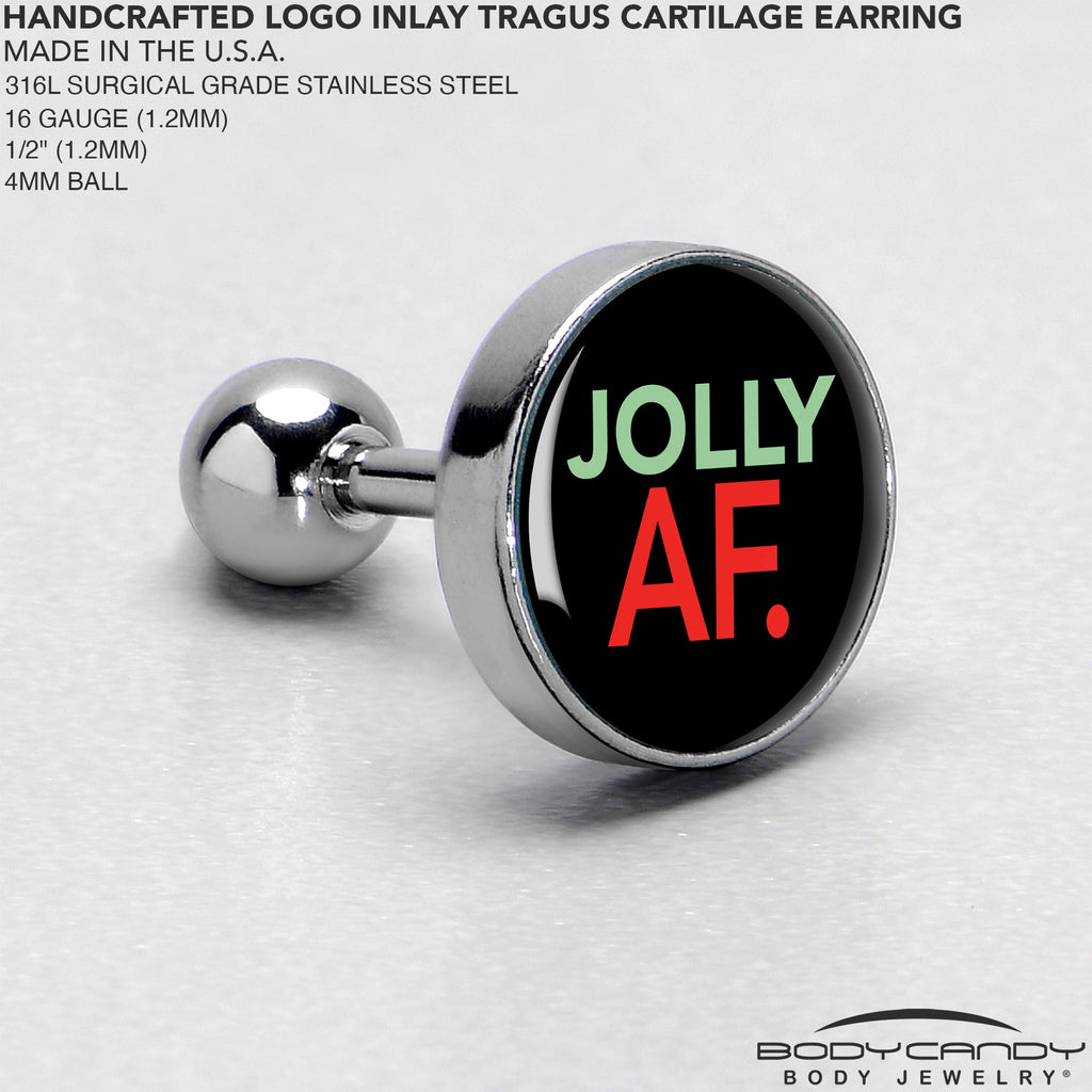 BodyCandy 16G 1/4 Jolly AF Festive Holiday Tragus Cartilage Earring by Onyx O — side view