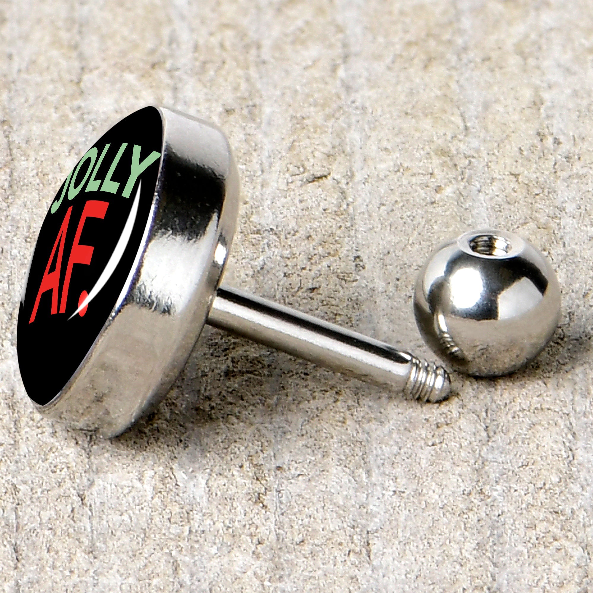 BodyCandy 16G 1/4 Jolly AF Festive Holiday Tragus Cartilage Earring by Onyx O — back view