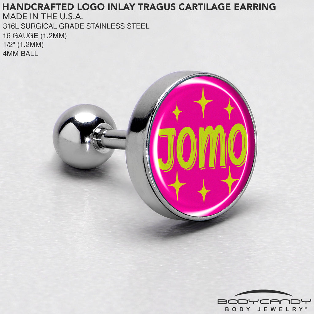 BodyCandy 16G 1/4 Pink JOMO Tragus Cartilage Earring by Onyx O — side view