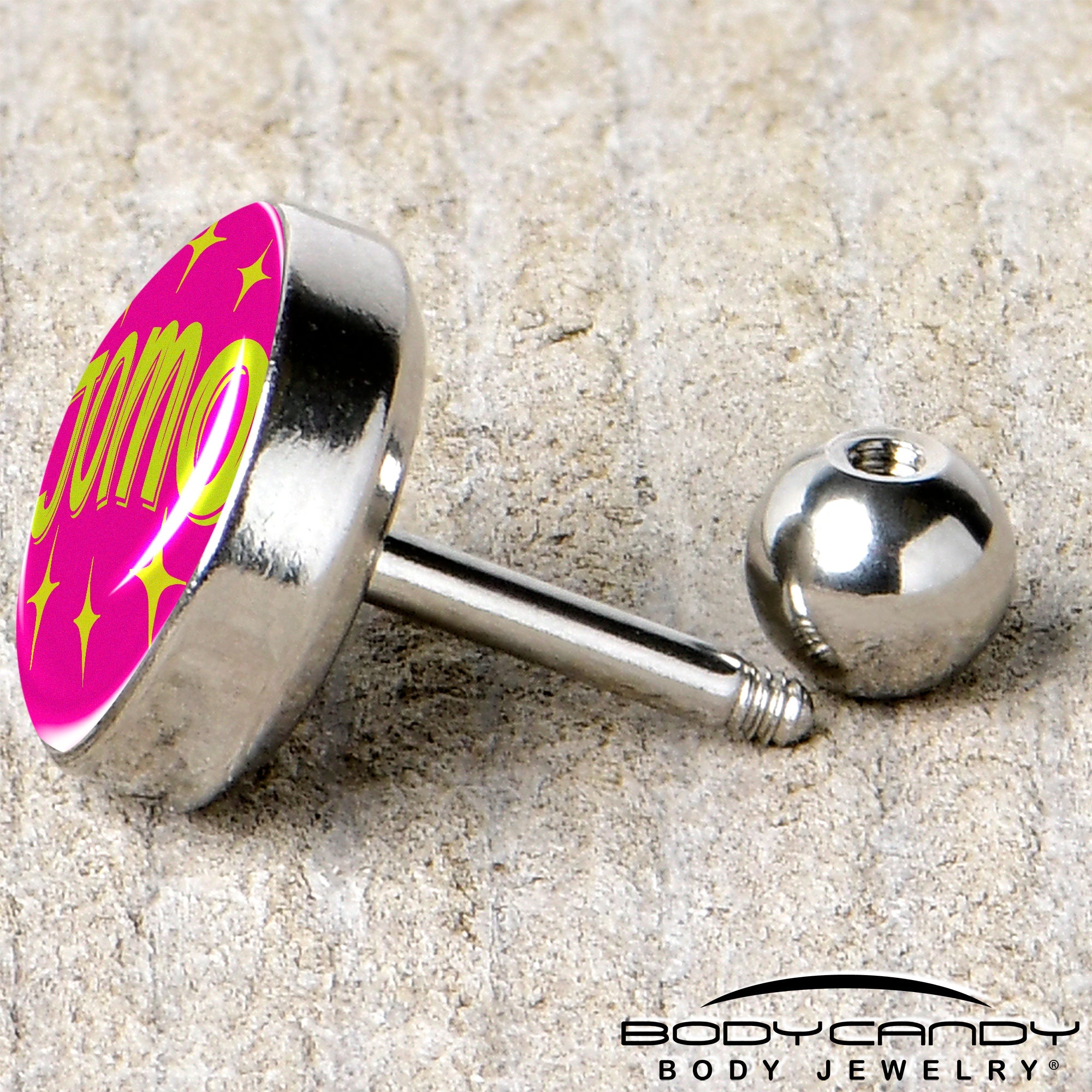 BodyCandy 16G 1/4 Pink JOMO Tragus Cartilage Earring by Onyx O — back view