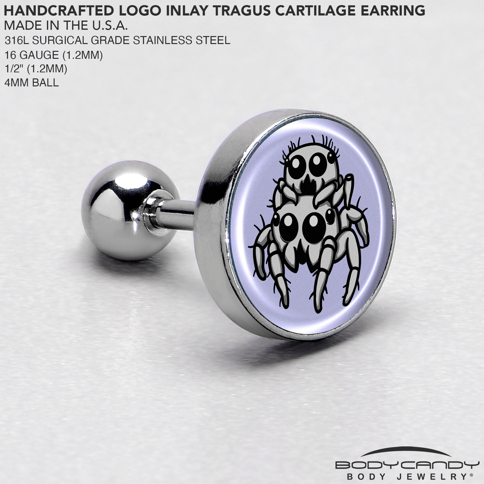 BodyCandy Leaping Leapfrog Spiders Tragus Cartilage Earring by Onyx O — side view