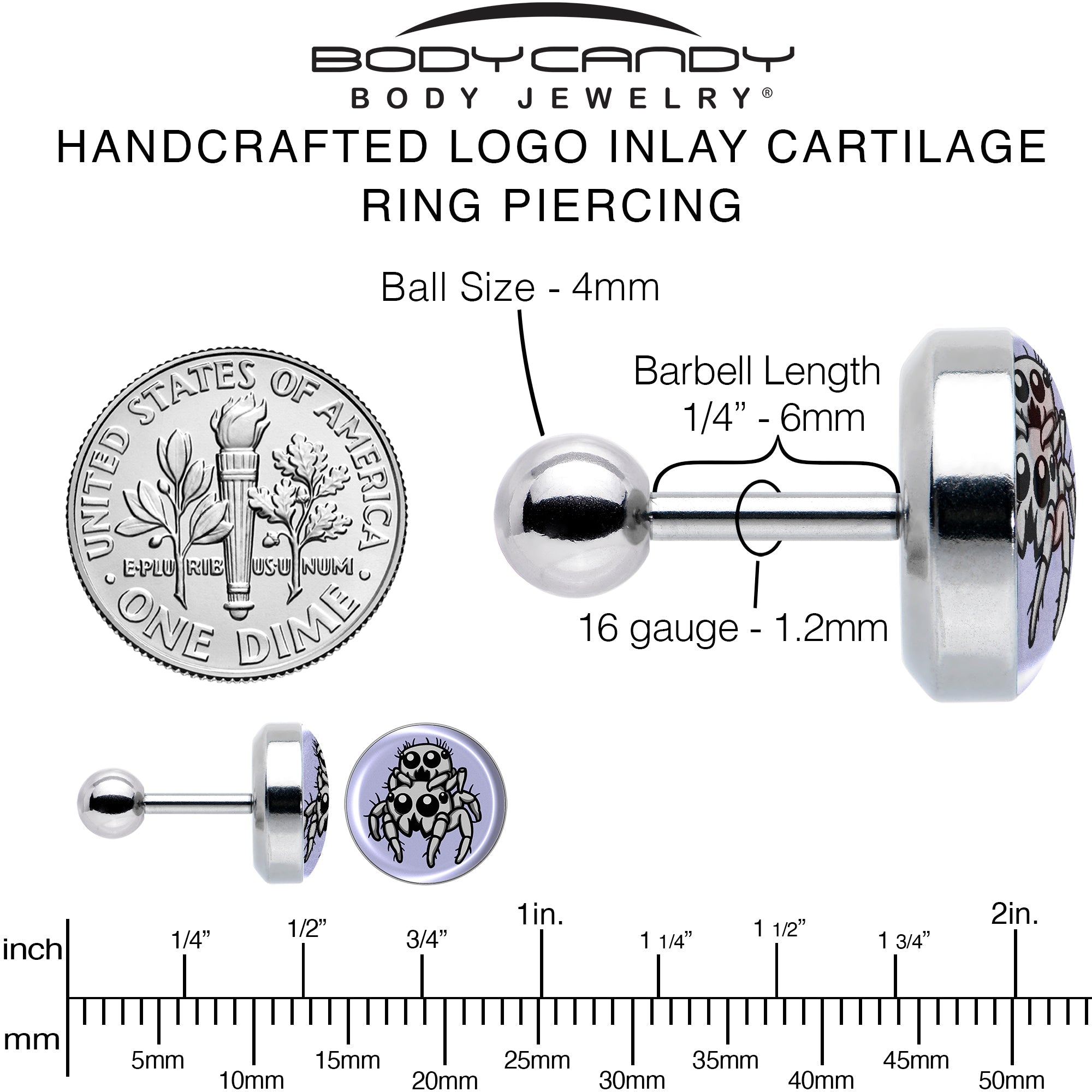 BodyCandy Leaping Leapfrog Spiders Tragus Cartilage Earring by Onyx O — alternative angle