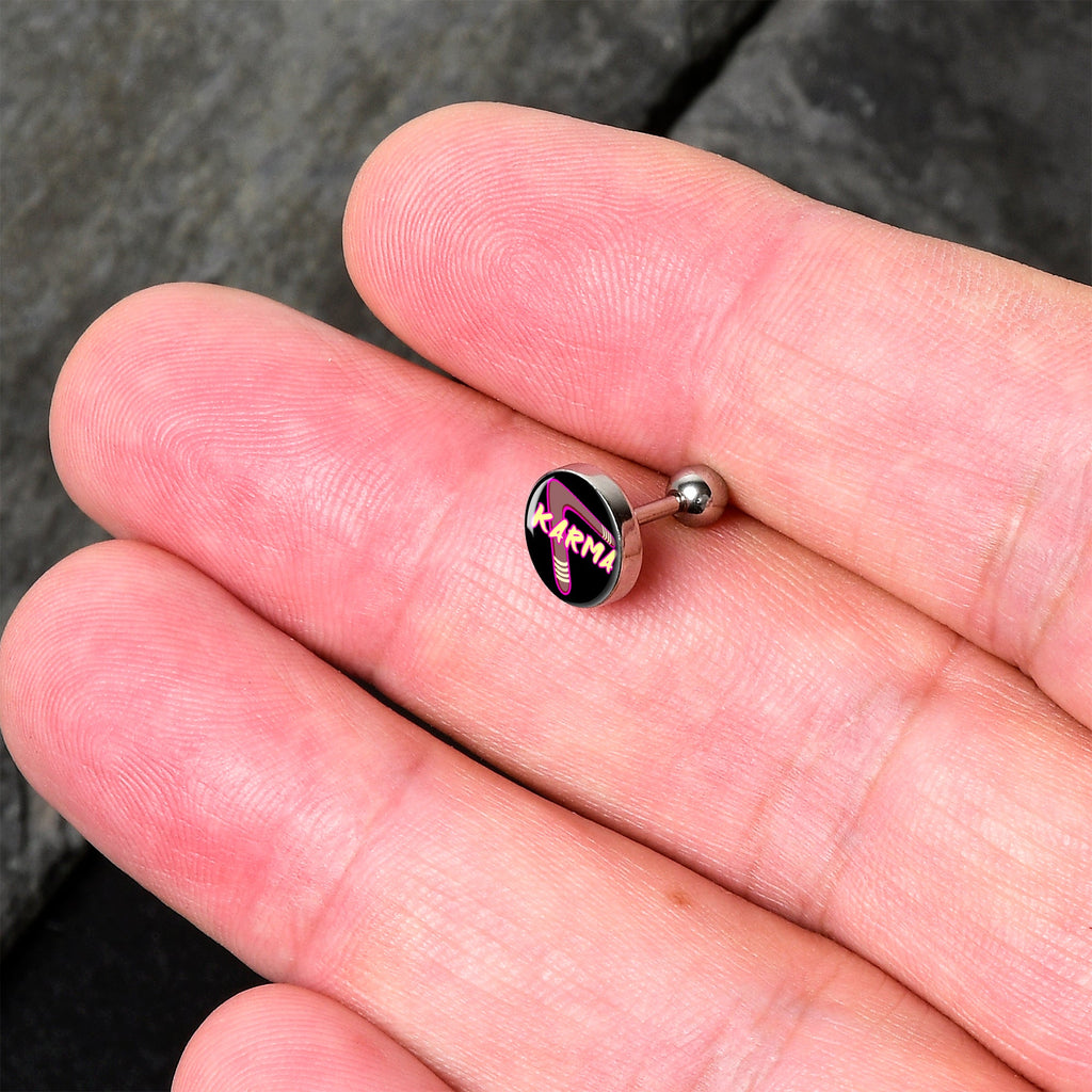 BodyCandy 16G 1/4 Karmic Boomerang Tragus Cartilage Earring by Onyx O — detail close-up