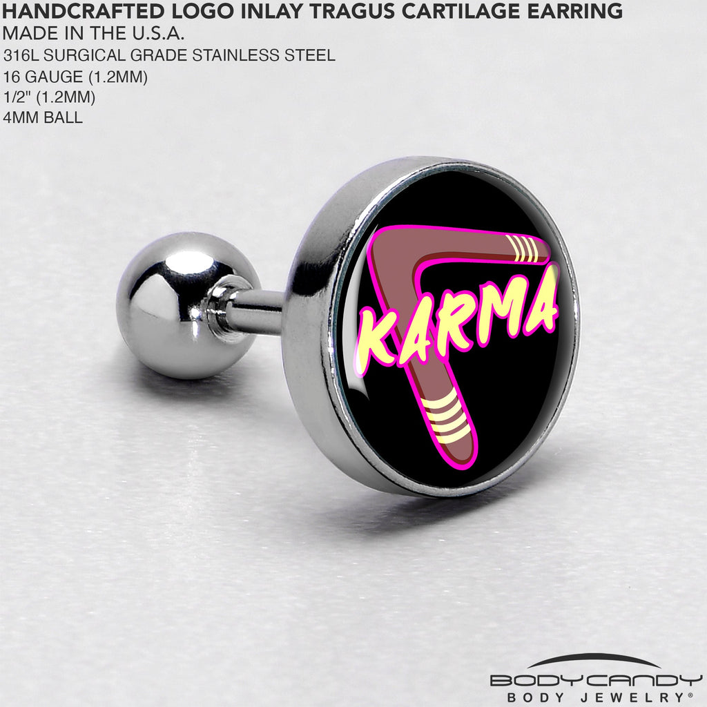 BodyCandy 16G 1/4 Karmic Boomerang Tragus Cartilage Earring by Onyx O — side view
