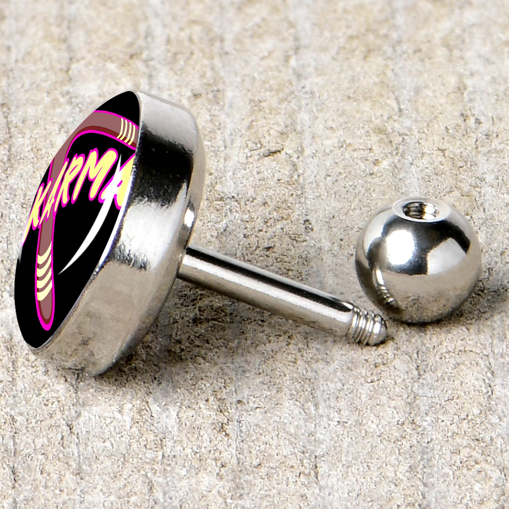BodyCandy 16G 1/4 Karmic Boomerang Tragus Cartilage Earring by Onyx O — back view