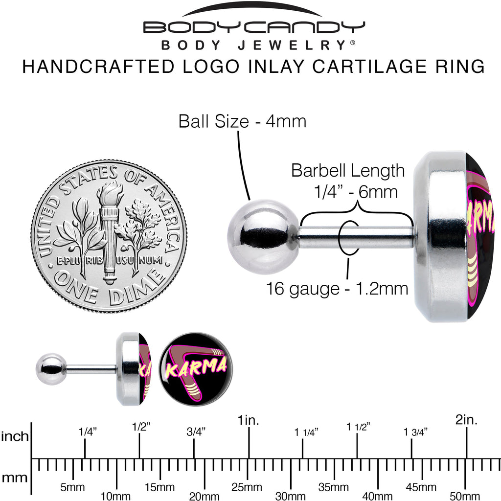 BodyCandy 16G 1/4 Karmic Boomerang Tragus Cartilage Earring by Onyx O — alternative angle