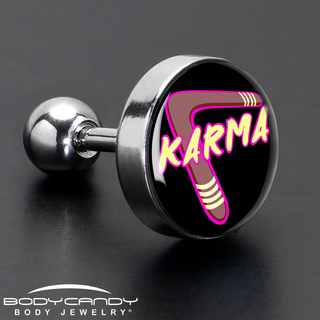 BodyCandy 16G 1/4 Karmic Boomerang Tragus Cartilage Earring by Onyx O — in-use photo