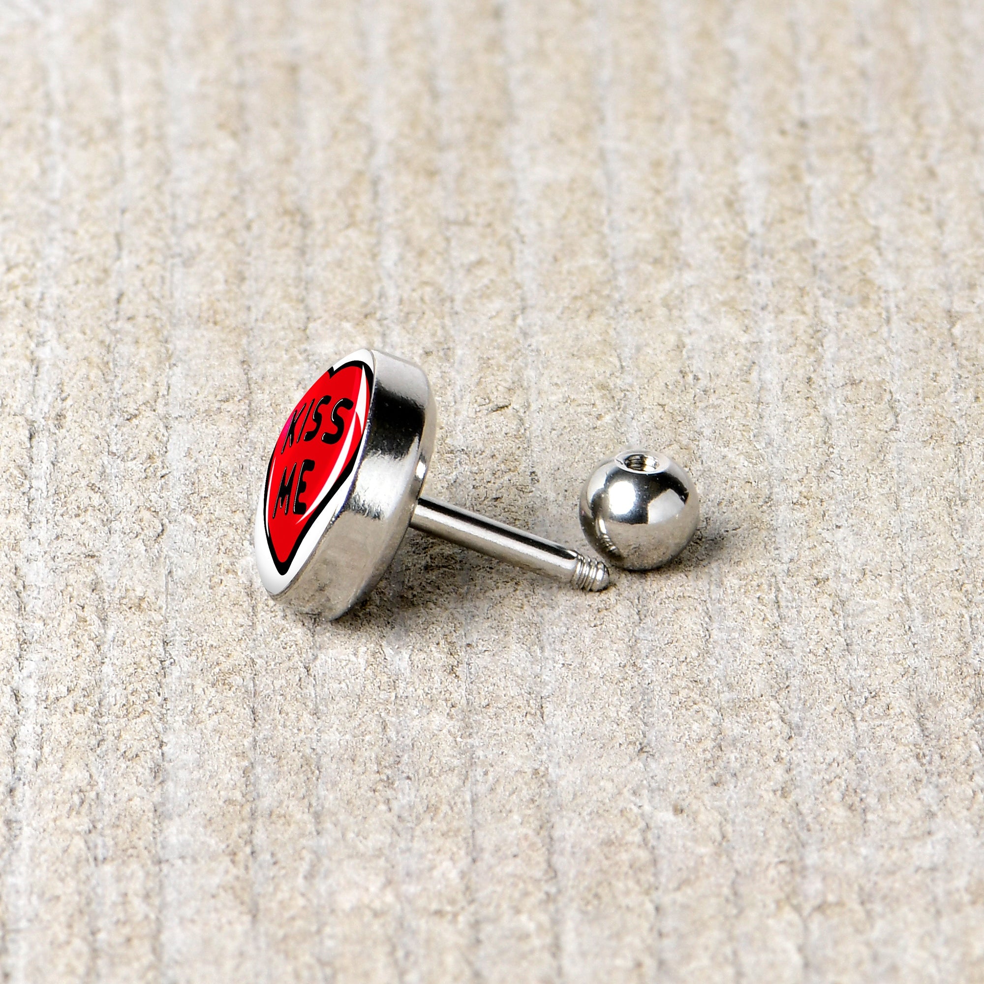 BodyCandy 16G 1/4 Kiss Me Candy Heart Cartilage Tragus Earring by Onyx O — back view