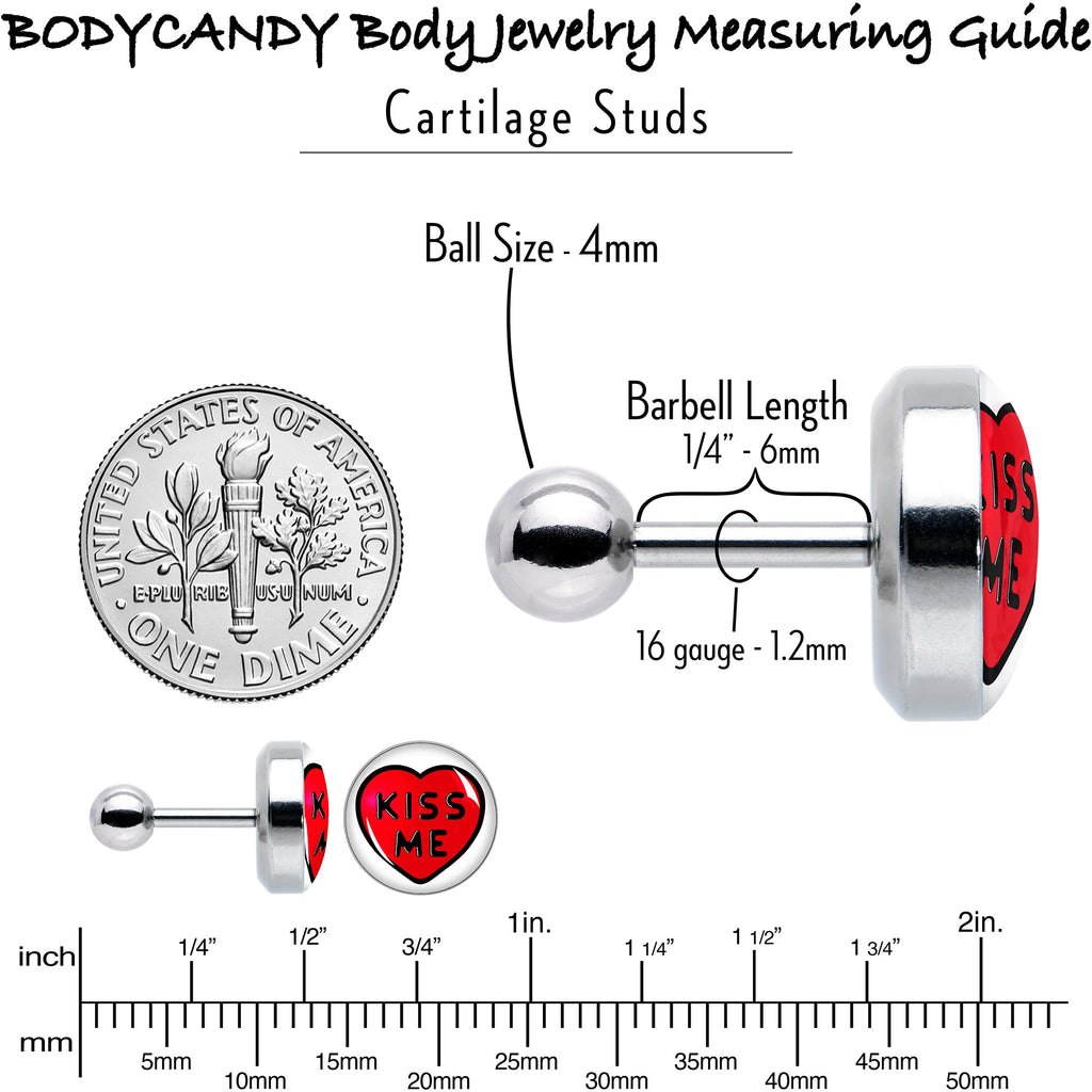 BodyCandy 16G 1/4 Kiss Me Candy Heart Cartilage Tragus Earring by Onyx O — size reference