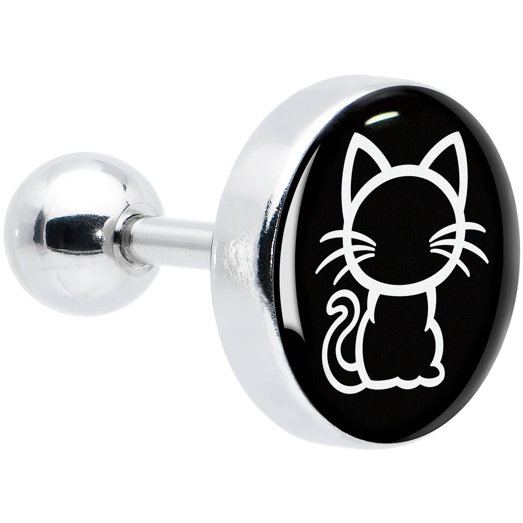BodyCandy 16G 1/4 Black and White Kitty Cat Cartilage Tragus Earring by Onyx O — main product shot