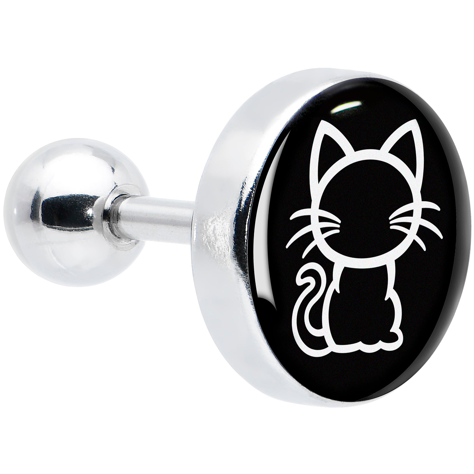 BodyCandy 16G 1/4 Black and White Kitty Cat Cartilage Tragus Earring by Onyx O — main product shot