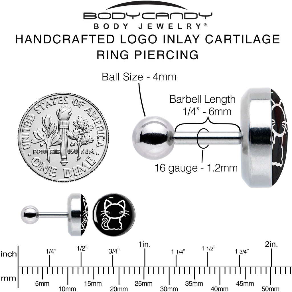 BodyCandy 16G 1/4 Black and White Kitty Cat Cartilage Tragus Earring by Onyx O — alternative angle