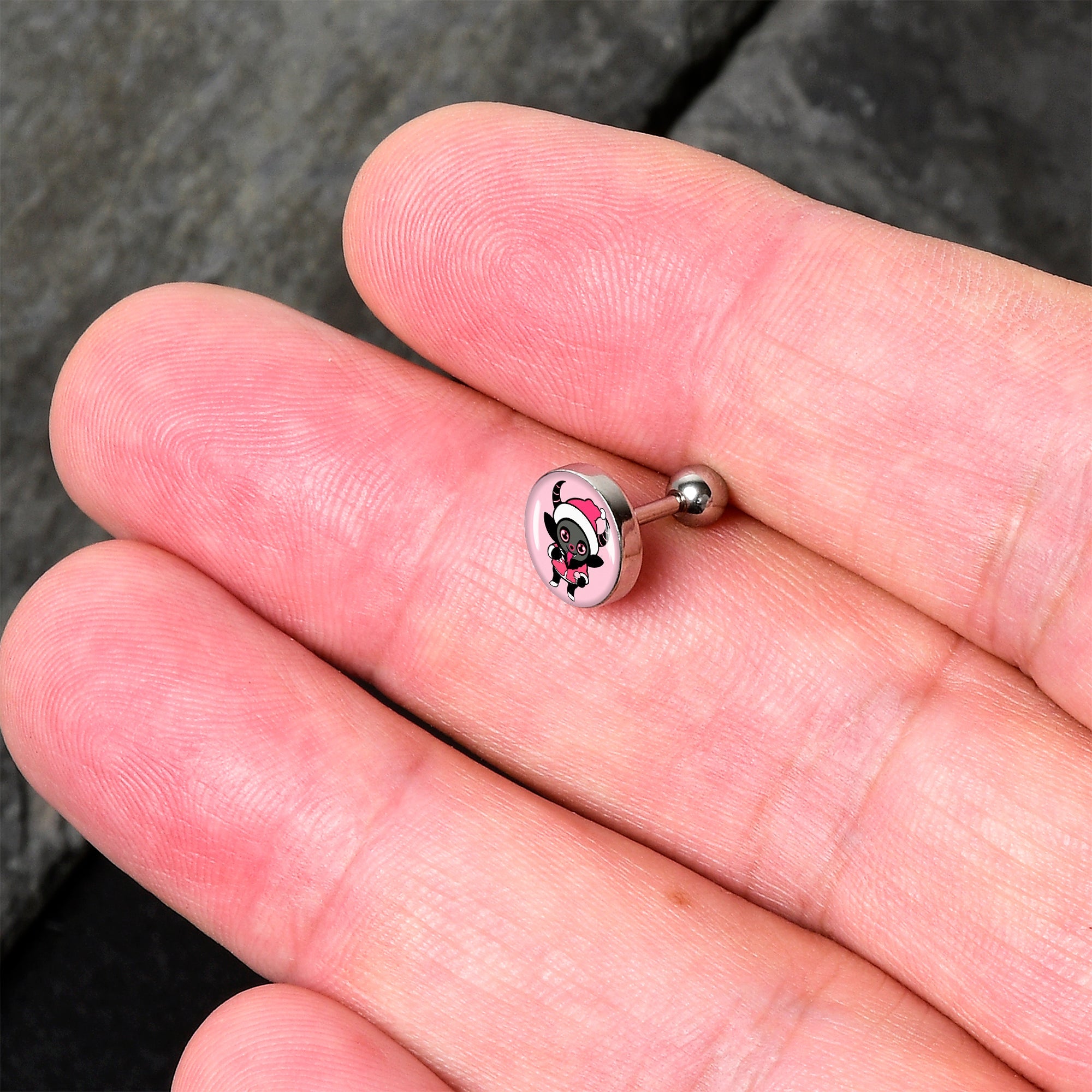 BodyCandy 16G 1/4 Krampus Cutie Tragus Cartilage Earring by Onyx O — detail close-up
