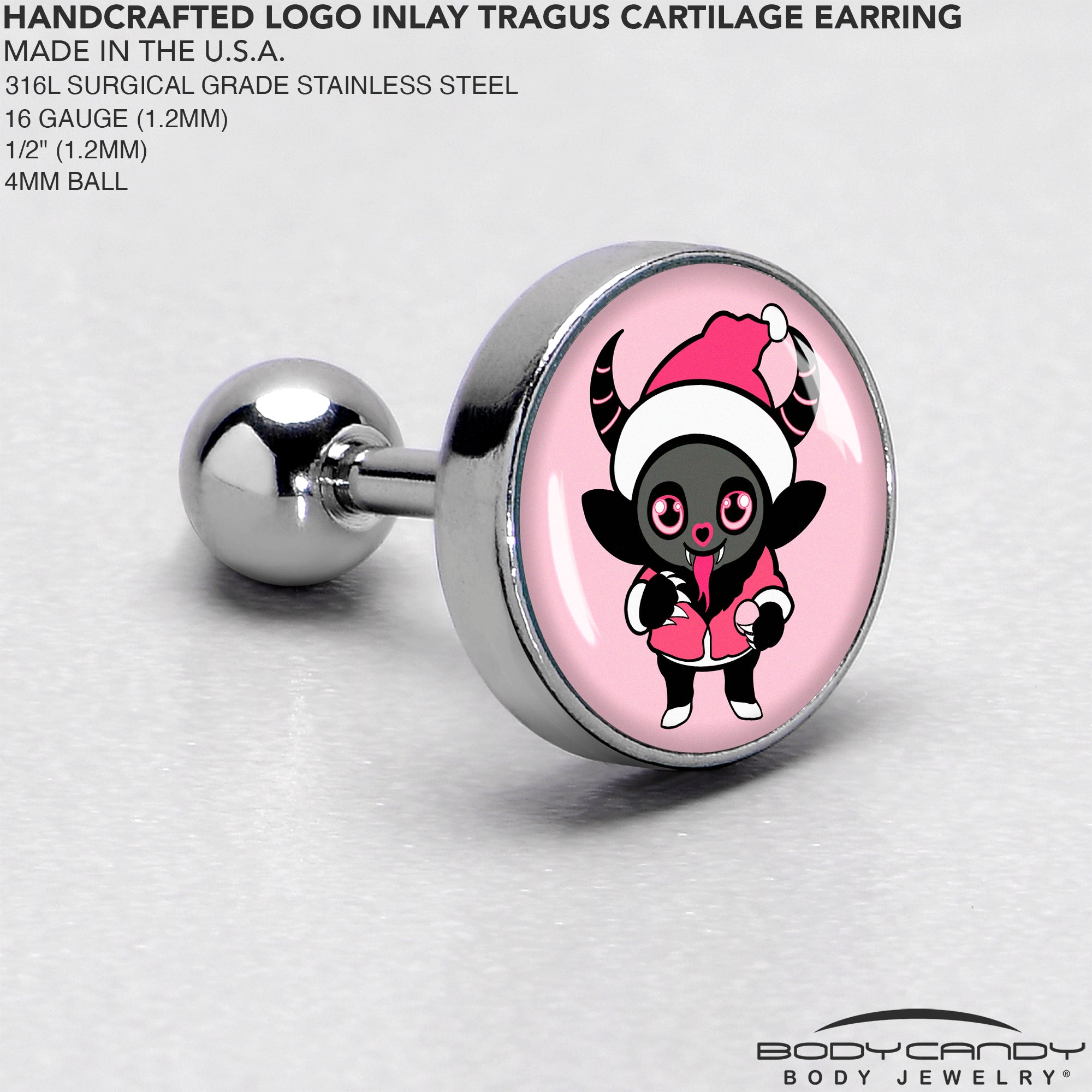 BodyCandy 16G 1/4 Krampus Cutie Tragus Cartilage Earring by Onyx O — side view