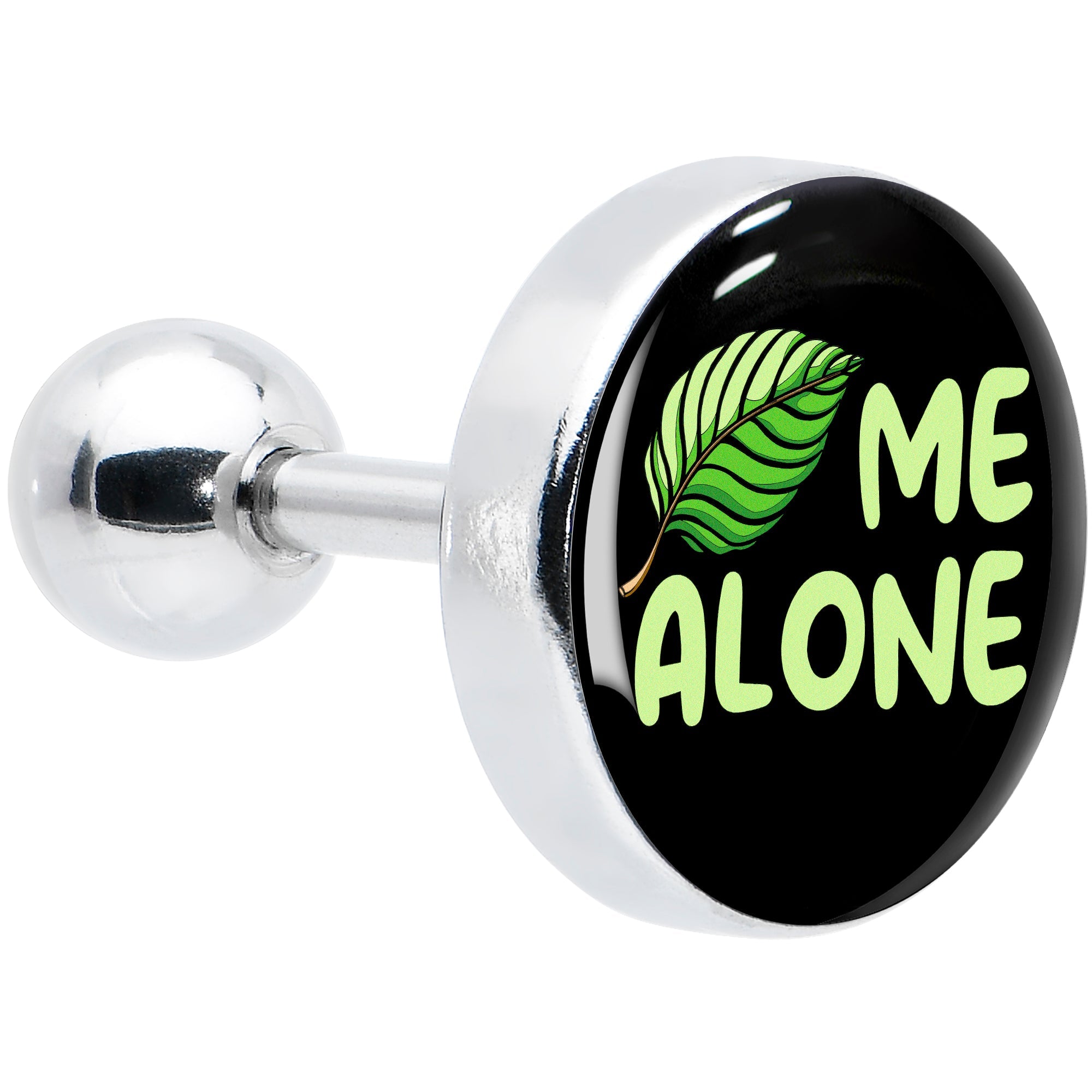 BodyCandy 16G 1/4 Black Green Leaf Me Alone Tragus Cartilage Earring by Onyx O — main product shot